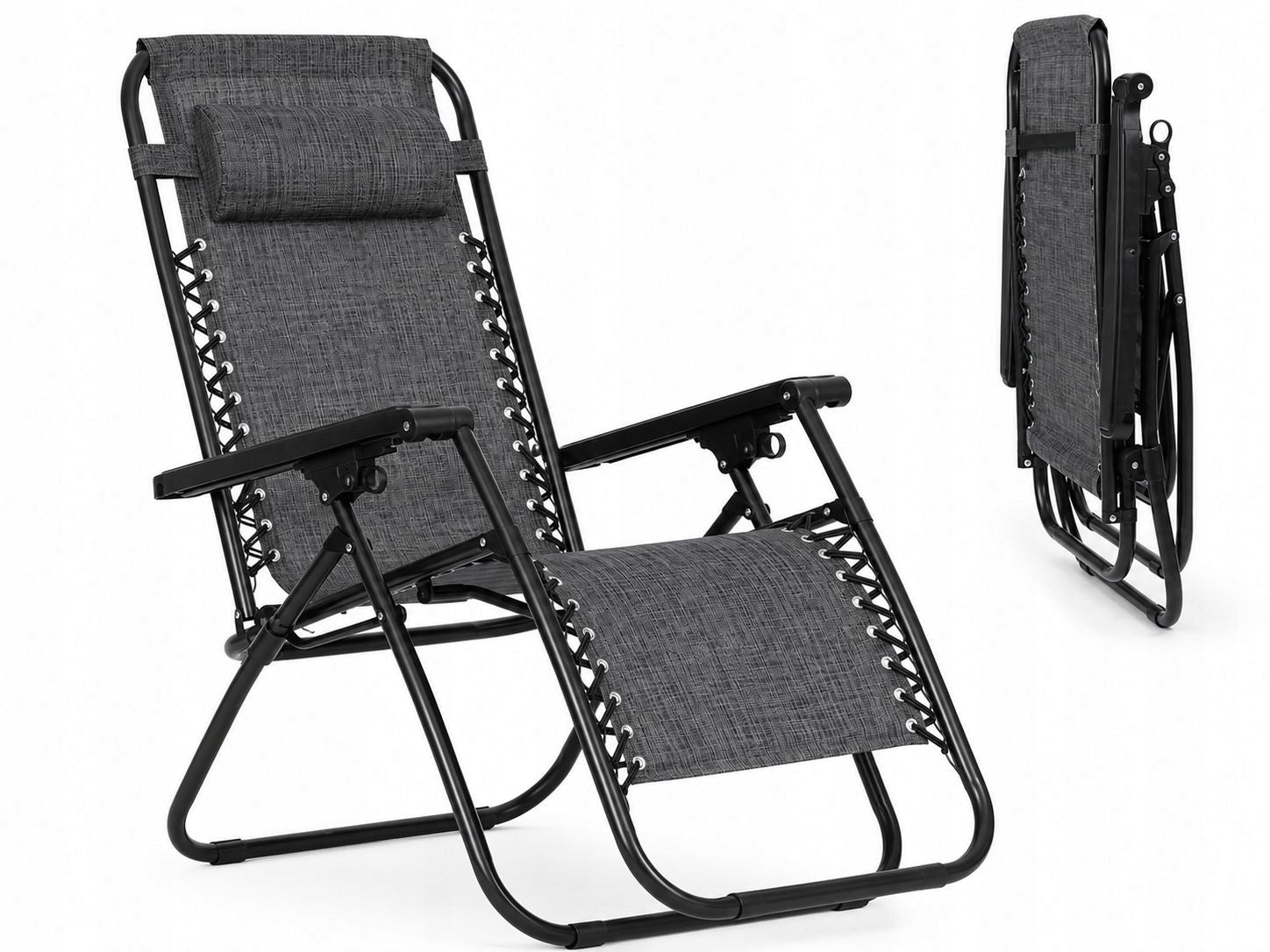 Garden Sun Lounger Folding Zero Gravity Beach Tourist Cushion Grey Frame material metal