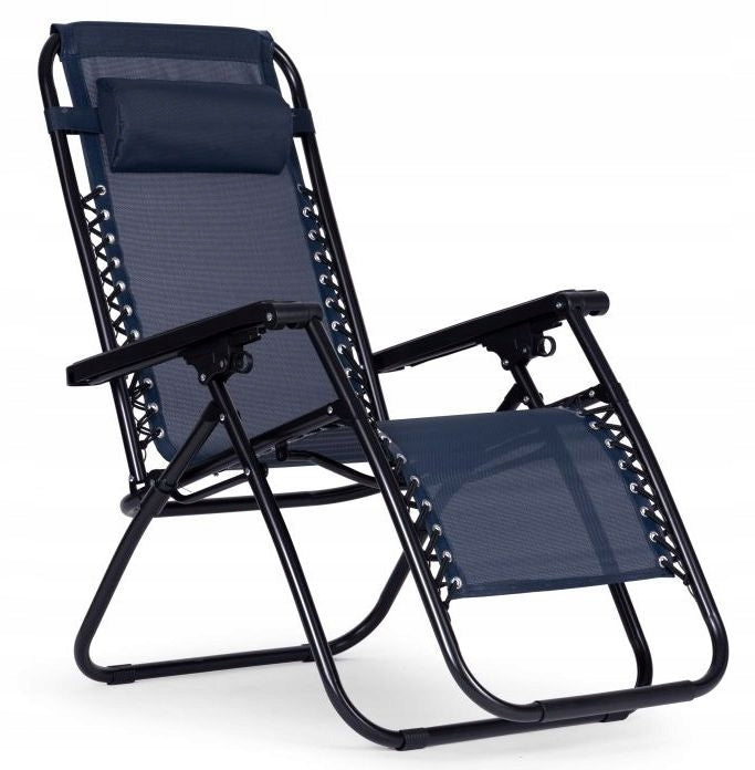 Garden Sun Lounger Folding Zero Gravity Beach Tourist Cushion Navy Blue Frame material metal