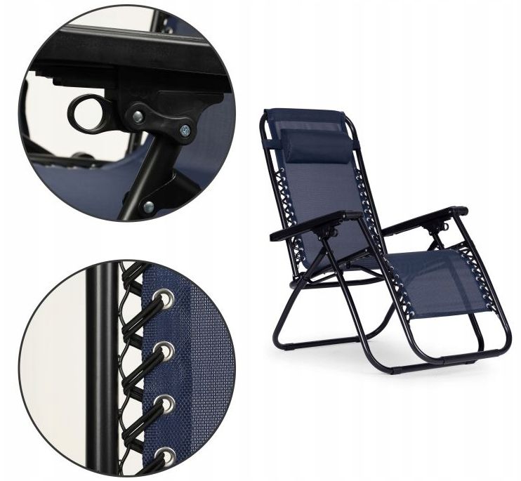 Garden Sun Lounger Folding Zero Gravity Beach Tourist Cushion Navy Blue Kind sunbed