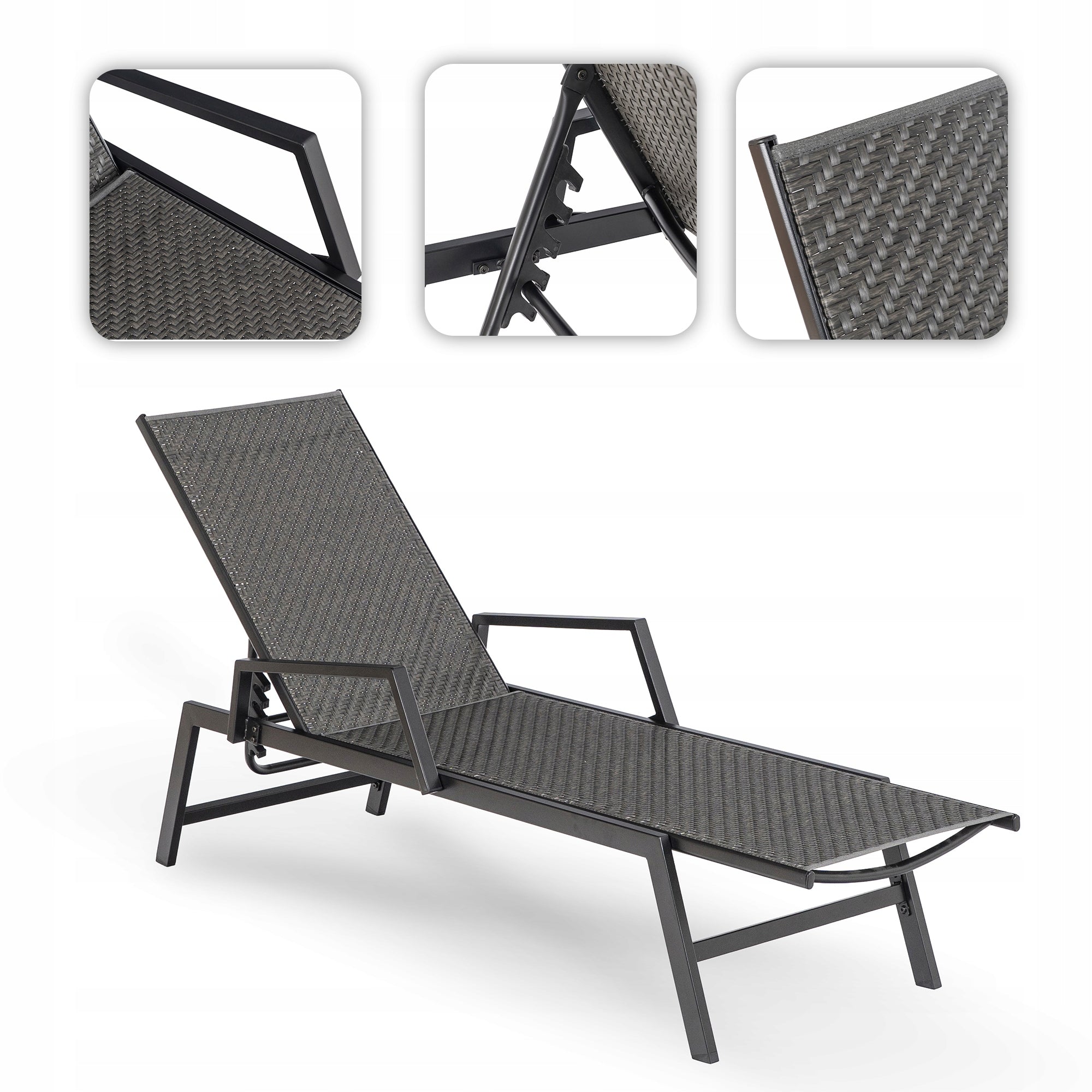 Garden Sun Lounger Rattan Tourist Folding Couch Black ROULE