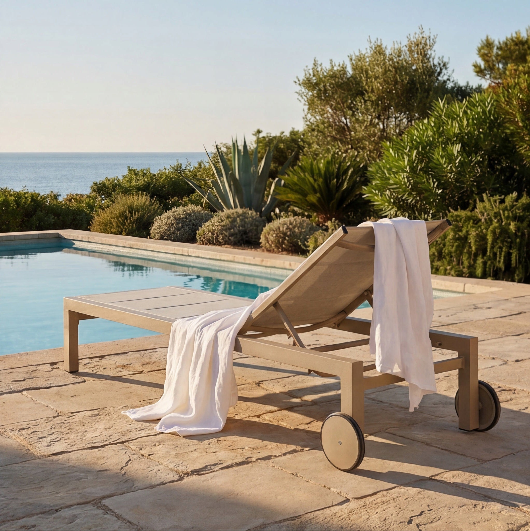Garden Sun Lounger Swimming Pool Aluminium with Wheels Sun Lounger for Terrace 190x65x35 cm Manufacturer code 2136BW-BE