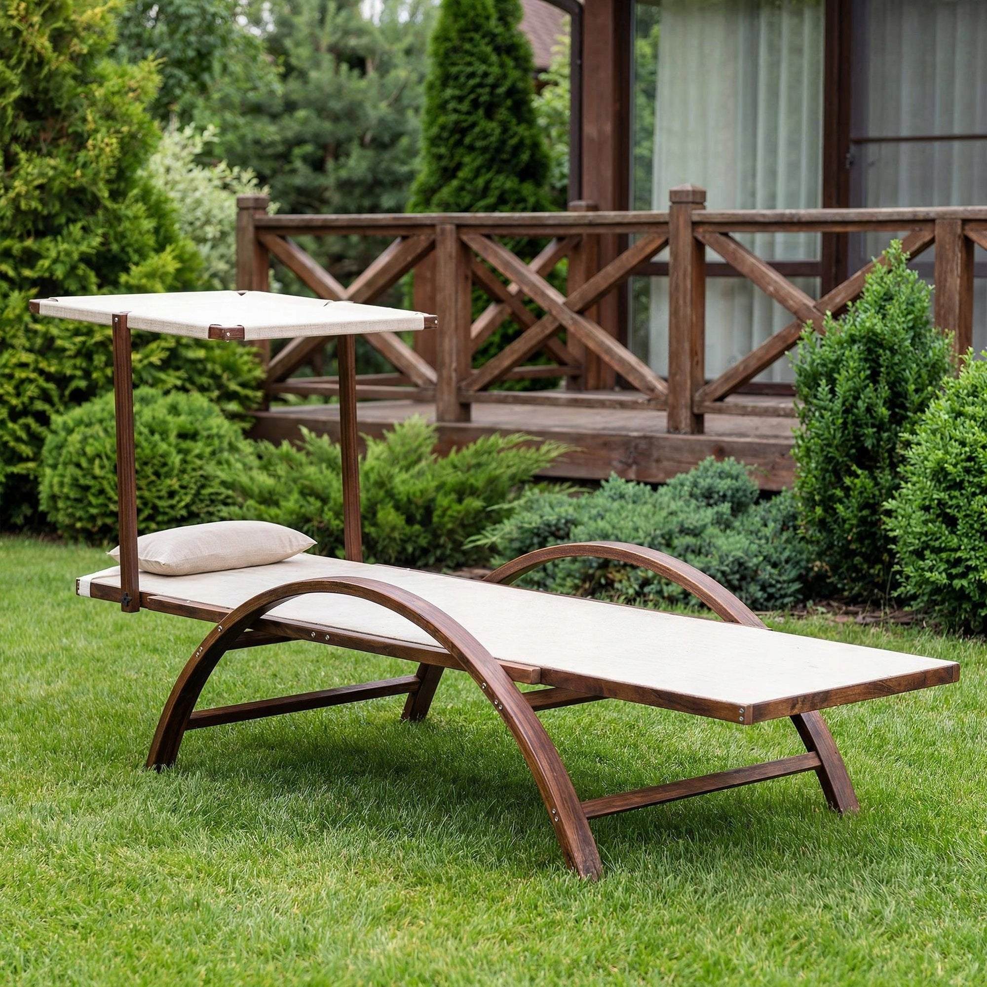 Garden Sun Lounger Terrace Wooden Garden Sun Lounger Canopy For Balcony Color beige