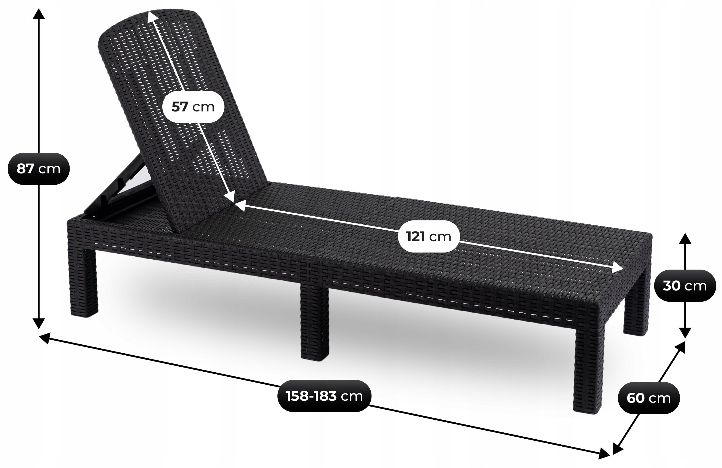Garden Sun Lounger Tourist Folding Couch Bed Black ARIZONA Model ARIZONA