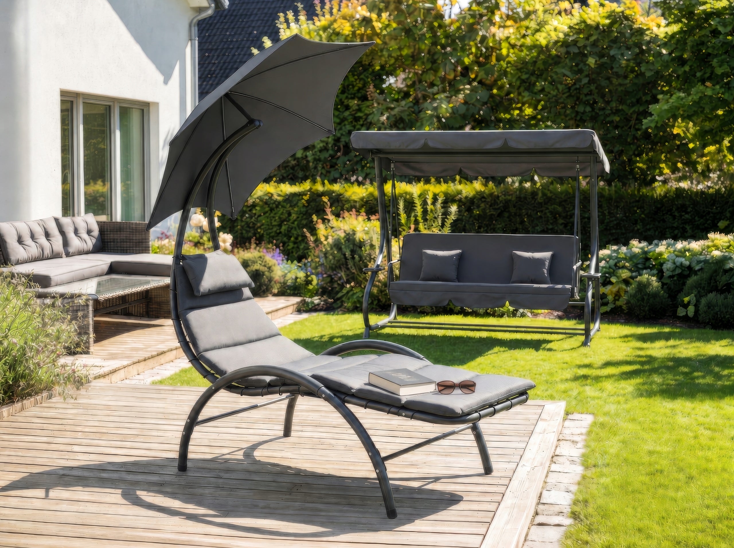 Garden Sun Lounger With Umbrella Couch With Canopy Bed Grey CARPA Frame material metal
