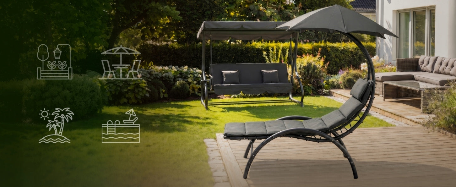 Garden Sun Lounger With Umbrella Couch With Canopy Bed Grey CARPA Kind sunbed