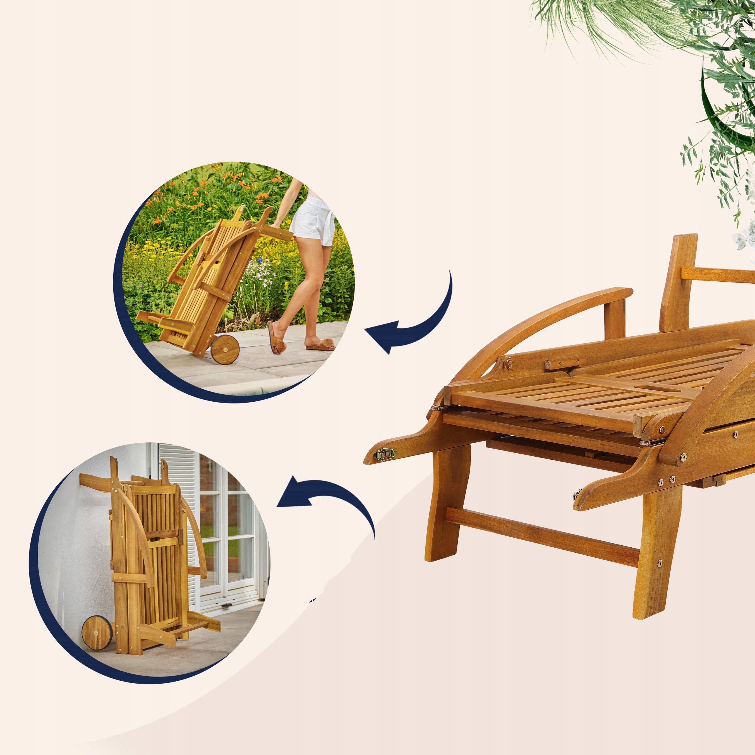 Garden Sun Lounger Wooden Acacia Folding Frame material wood