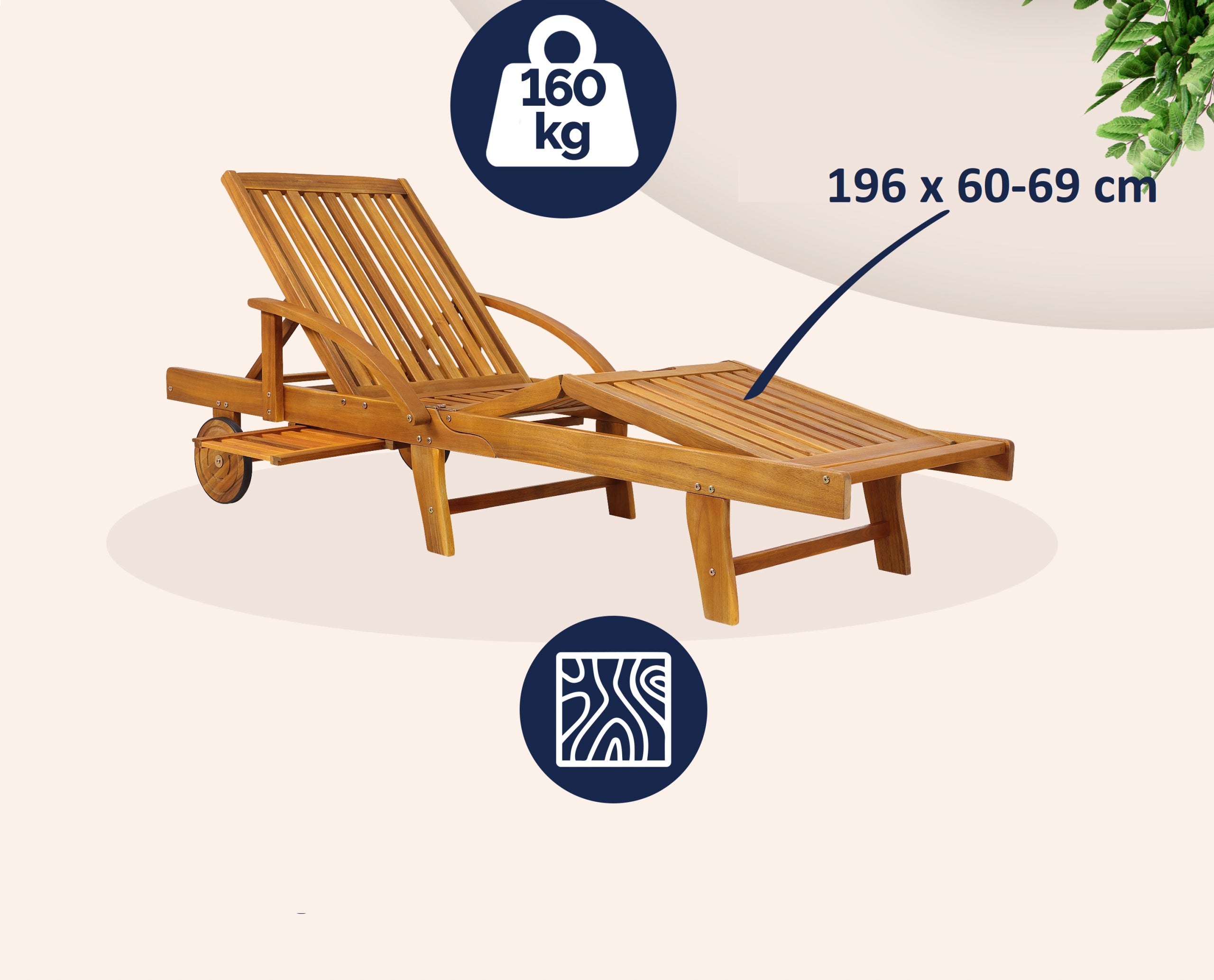 Garden Sun Lounger Wooden Acacia Folding Manufacturer code 102328