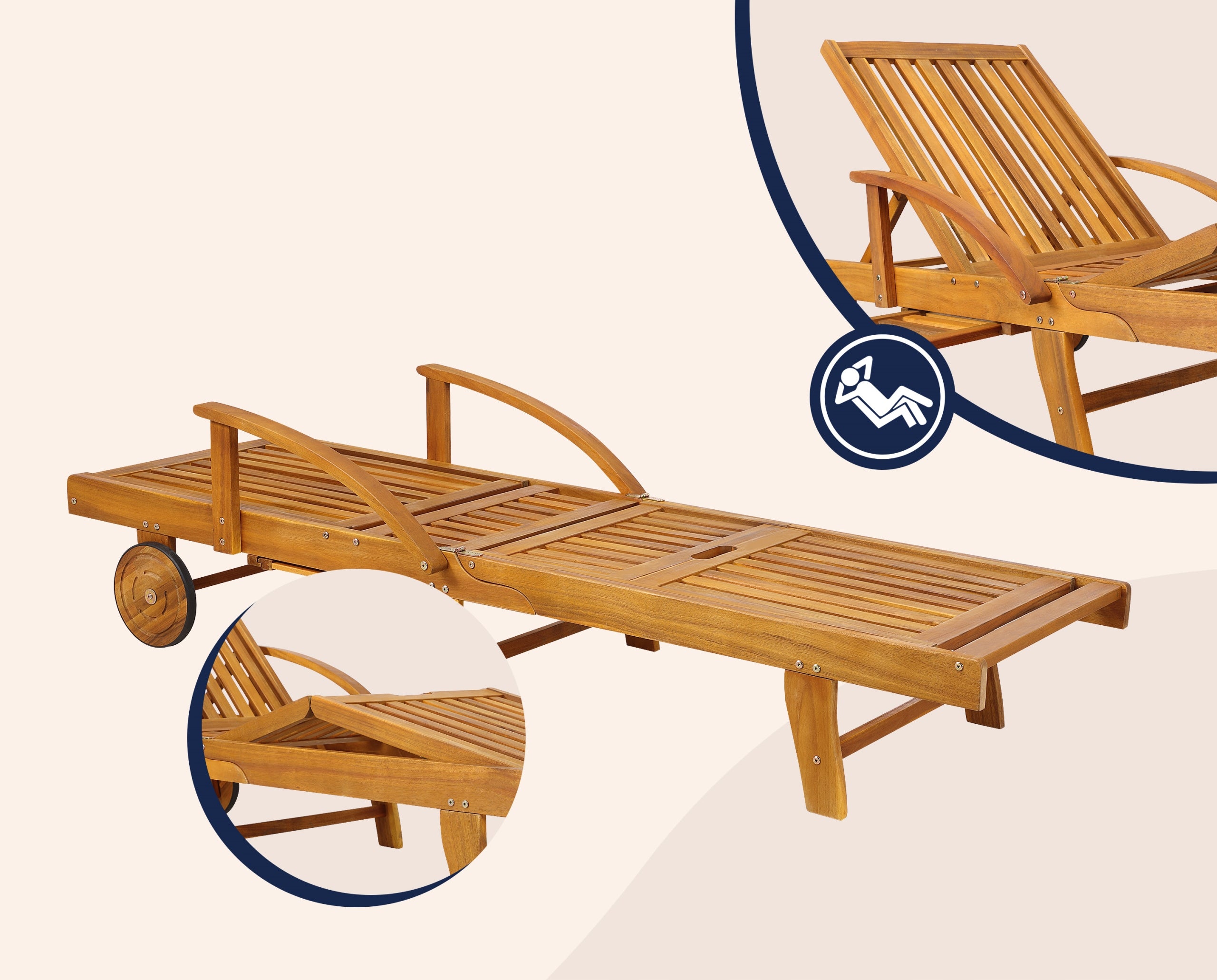 Garden Sun Lounger Wooden Acacia Folding Model Tami Sun