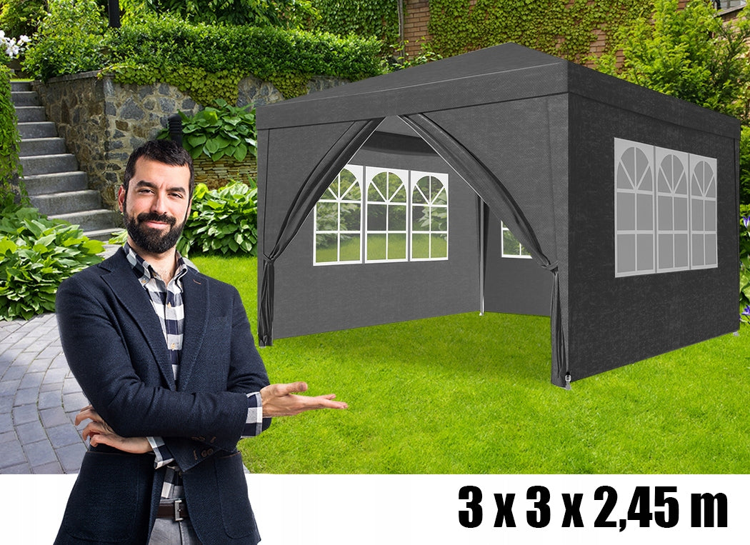 Garden Tent Pavilion 3x3m with 4 Walls – Gazebo For Terrace Events Width 3 m