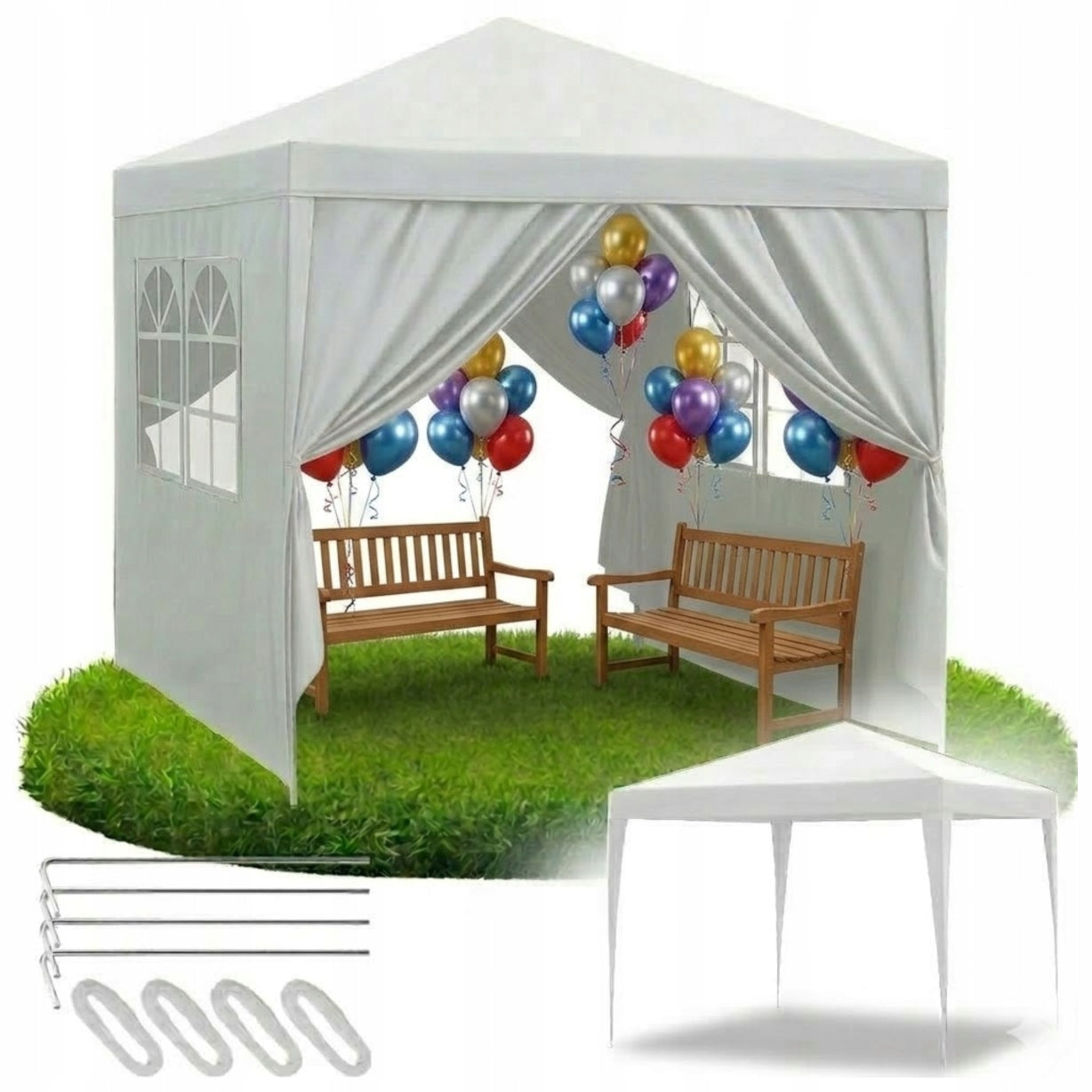 Garden Tent Pavilion Gazebo 290 x 290cm 4 Walls Commercial Folding Strong