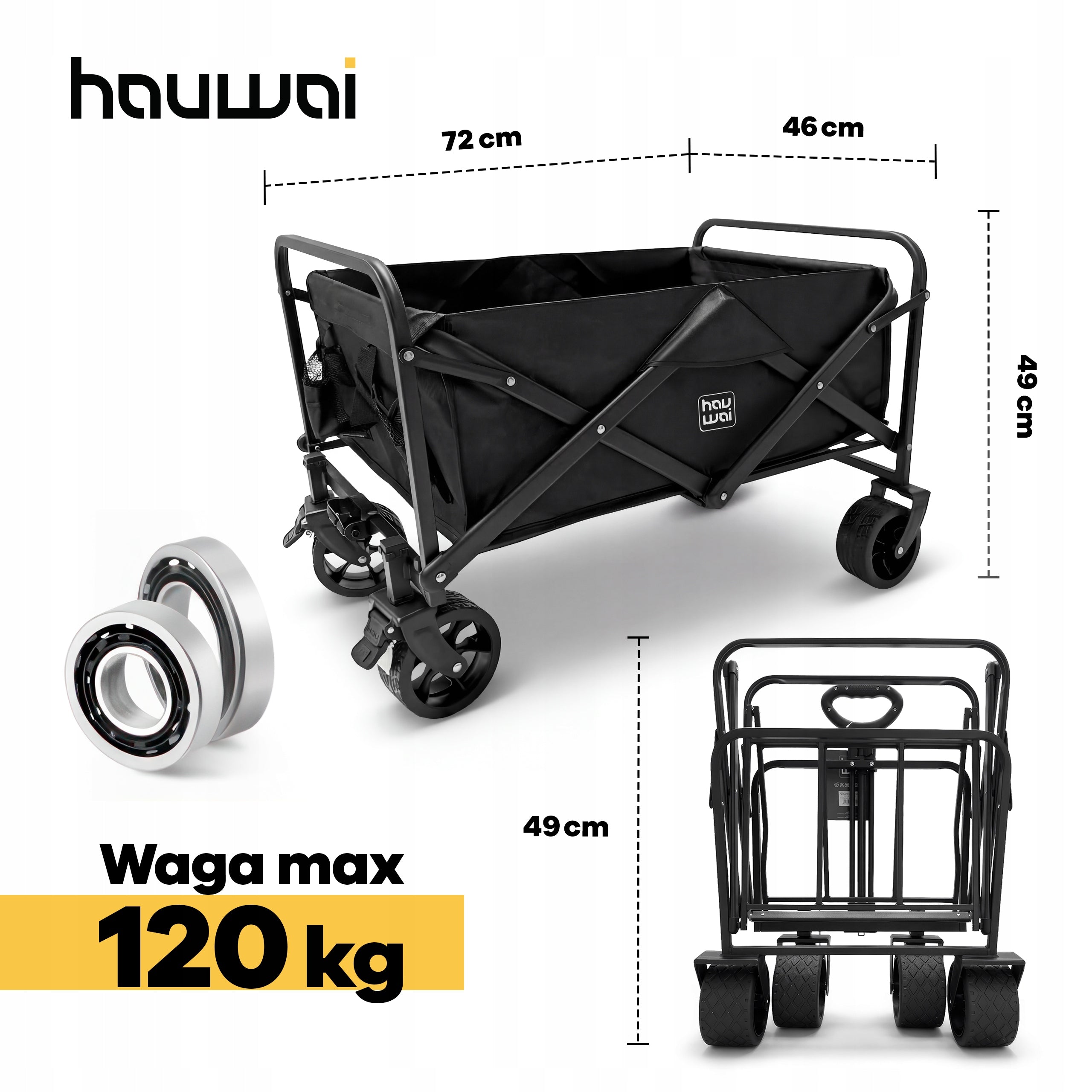 Garden Trolley Folding Tourist 100 L BLACK STRONG 120 KG KOLA XL Packaging status original