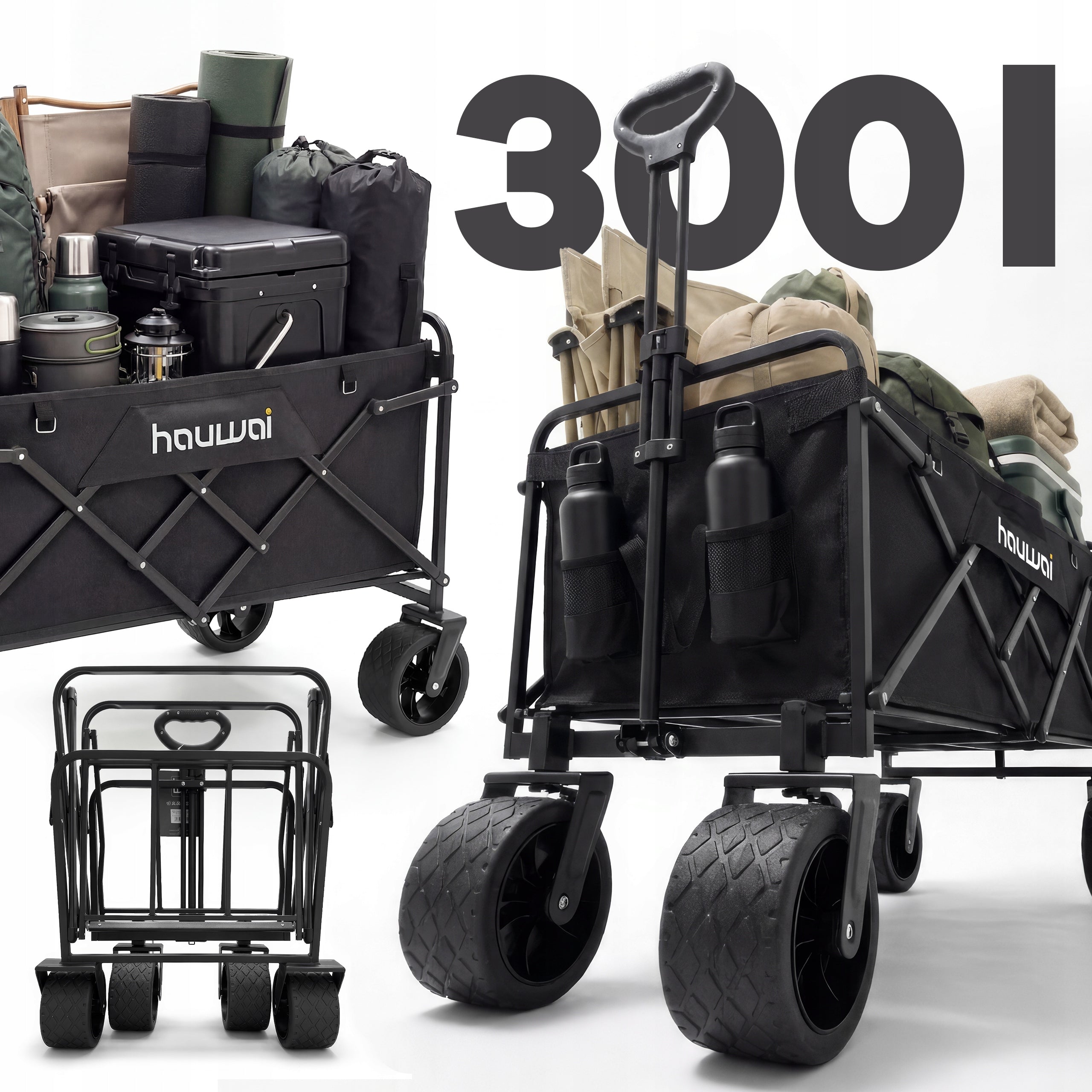 Garden Trolley Folding Tourist 300 L BLACK STRONG 200 KG