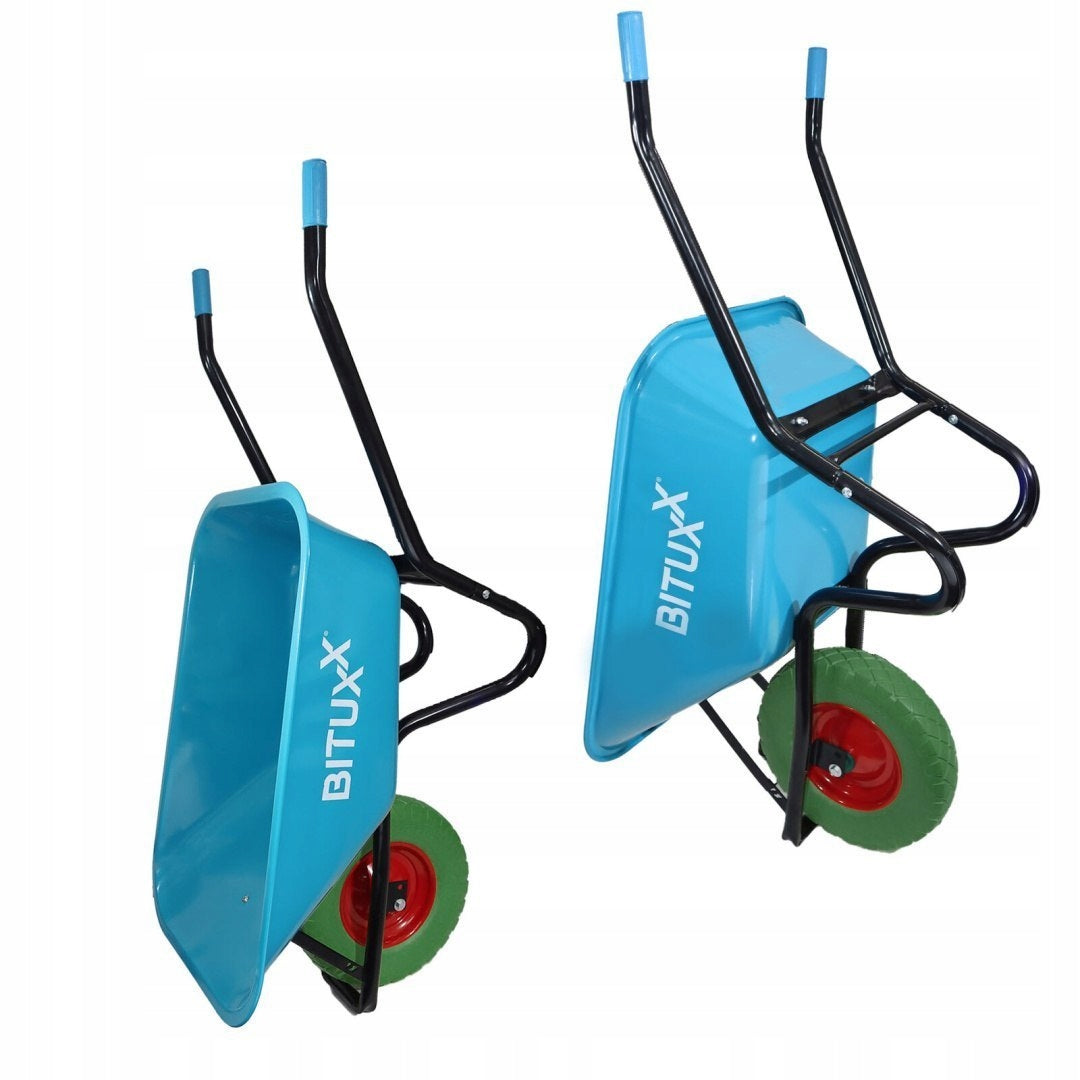 Garden Wheelbarrow Blue With Full Wheel Strong Durable 100L