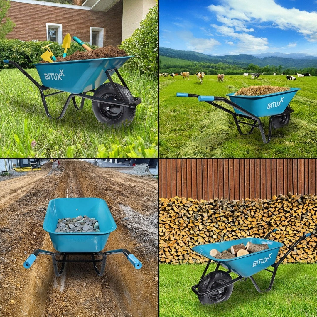Garden Wheelbarrow Solid Wheelbarrow 100L Single Wheel Blue Strong 250kg Kind wheelbarrow