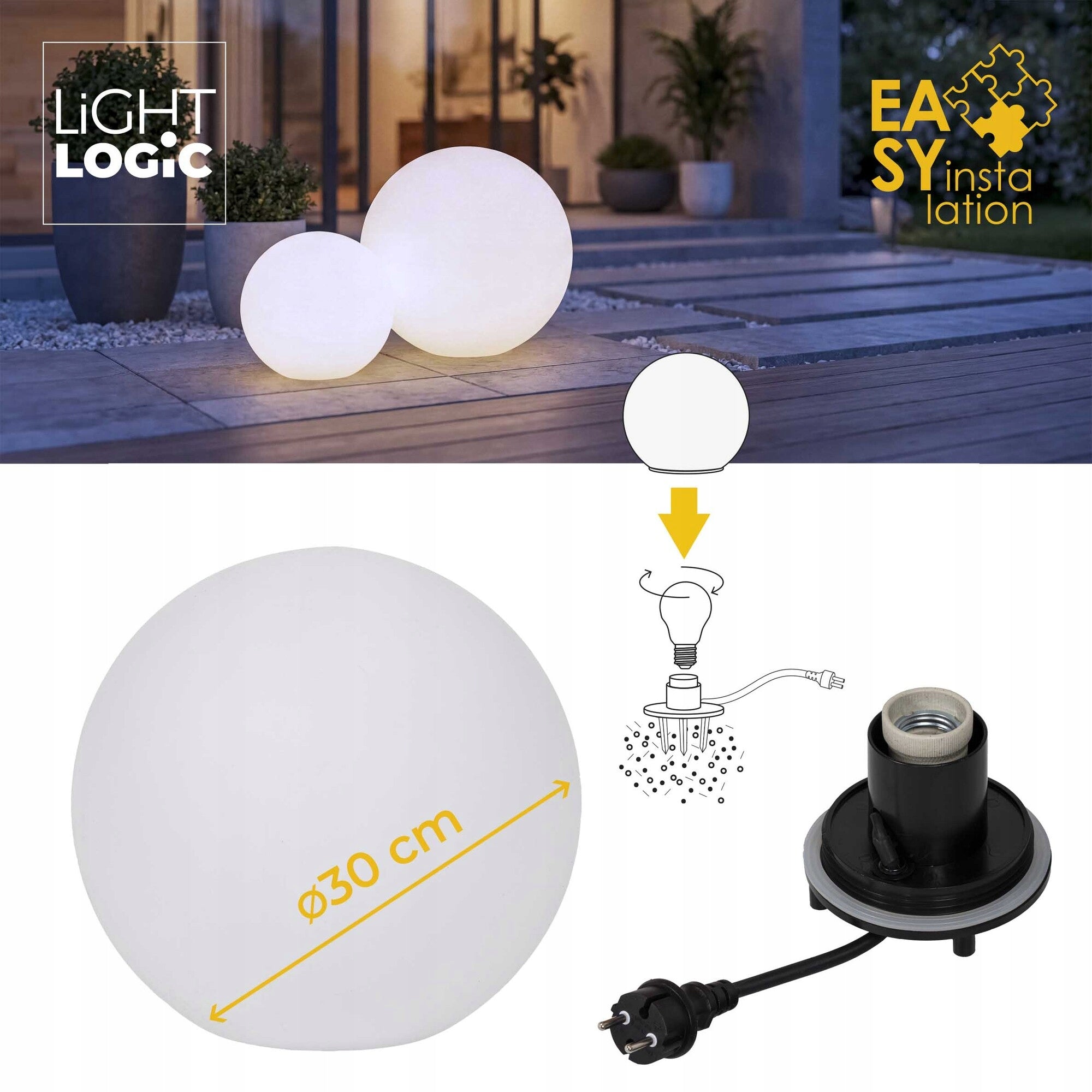 Garden ball white LL BELO 30 M E27 outdoor IP65 30cm Brand LightLogic