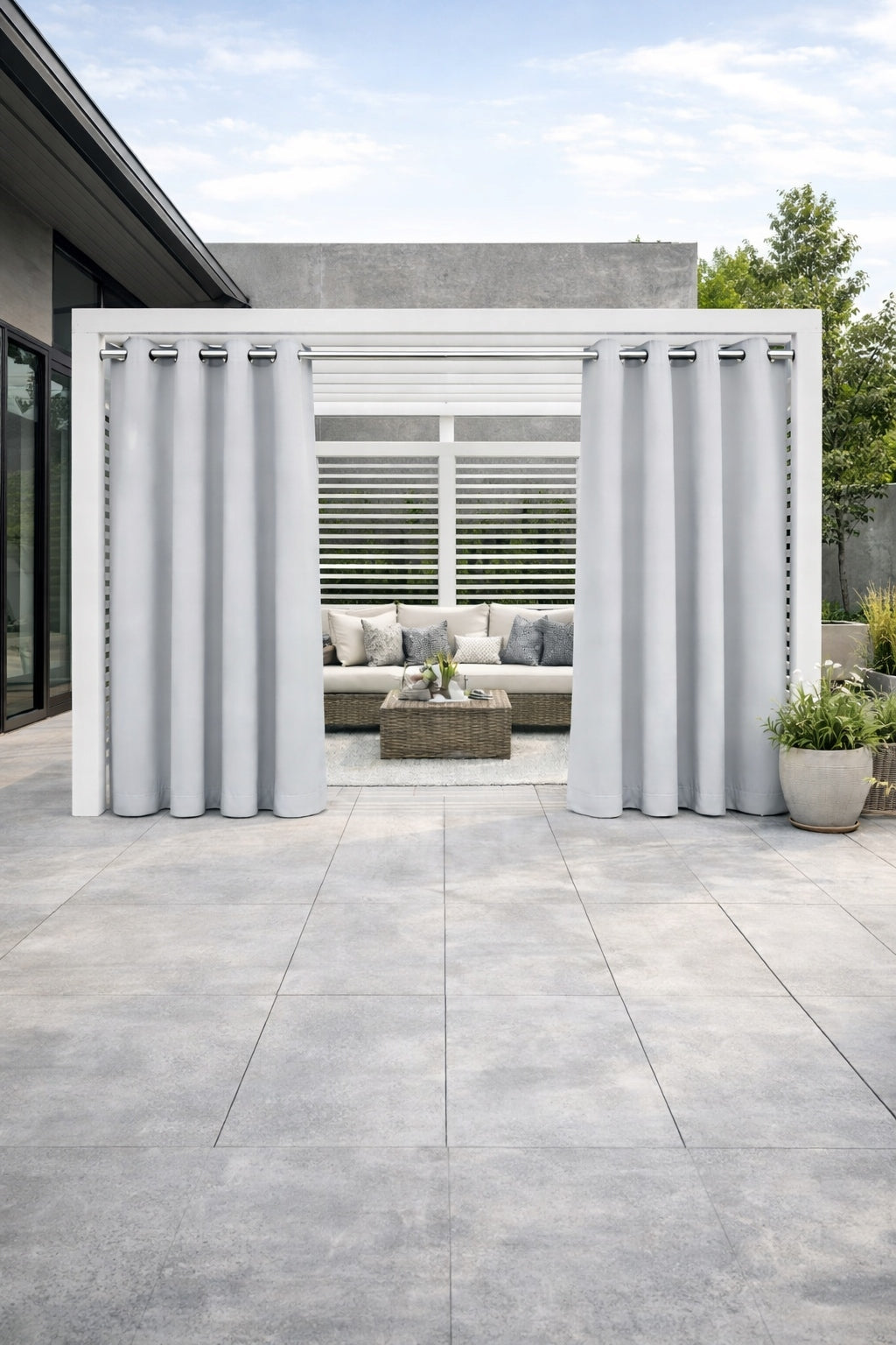 Garden curtain 200x220 waterproof on wheels garden pergola light grey Length 2.2 m