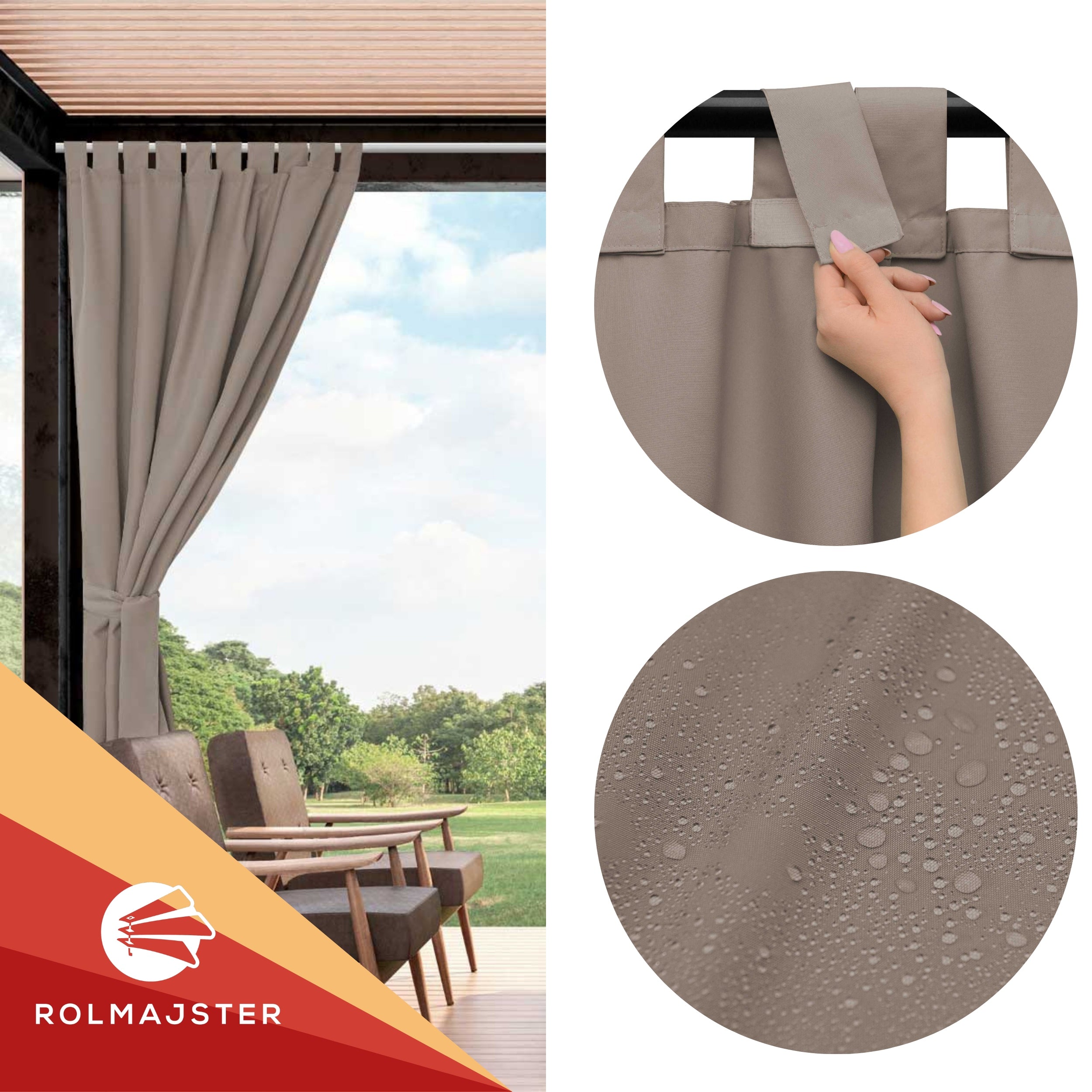 Garden curtain waterproof 155x200 cm DARK BEIGE curtains for terrace Length 2 m