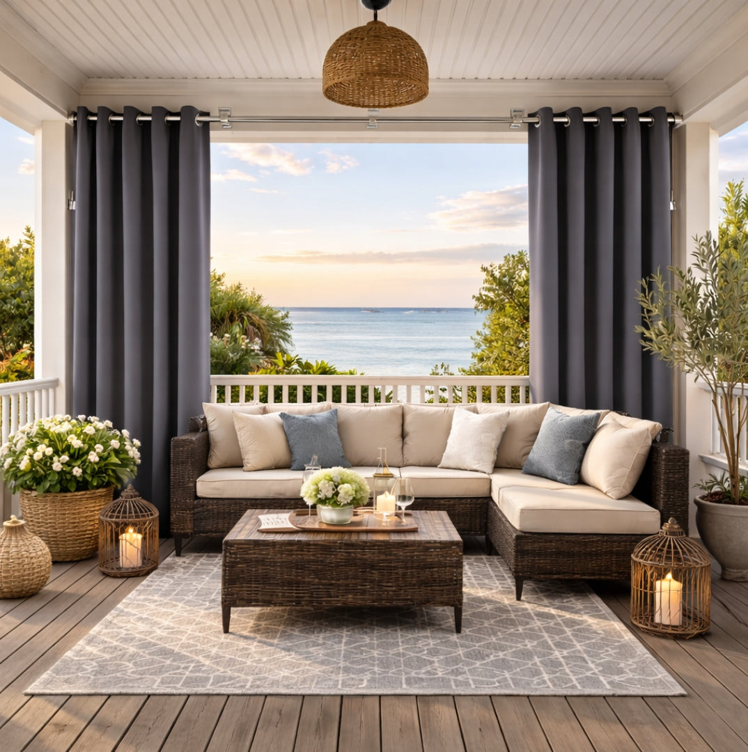 Garden curtain waterproof 155x230 on grommets graphite terrace 1pc. Manufacturer NOW-ART