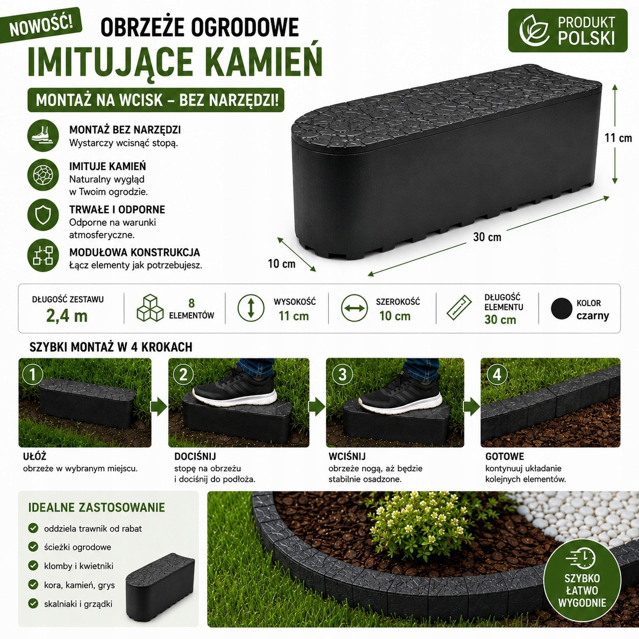 Garden edging 240cm black stone block effect lawn palisade Packaging status original