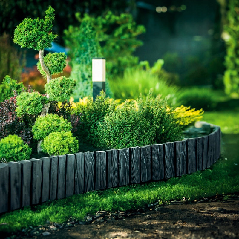 Garden fence WOOD - Plastic lawn edging 232 cm - ANTHRACITE Manufacturer GardenPlast