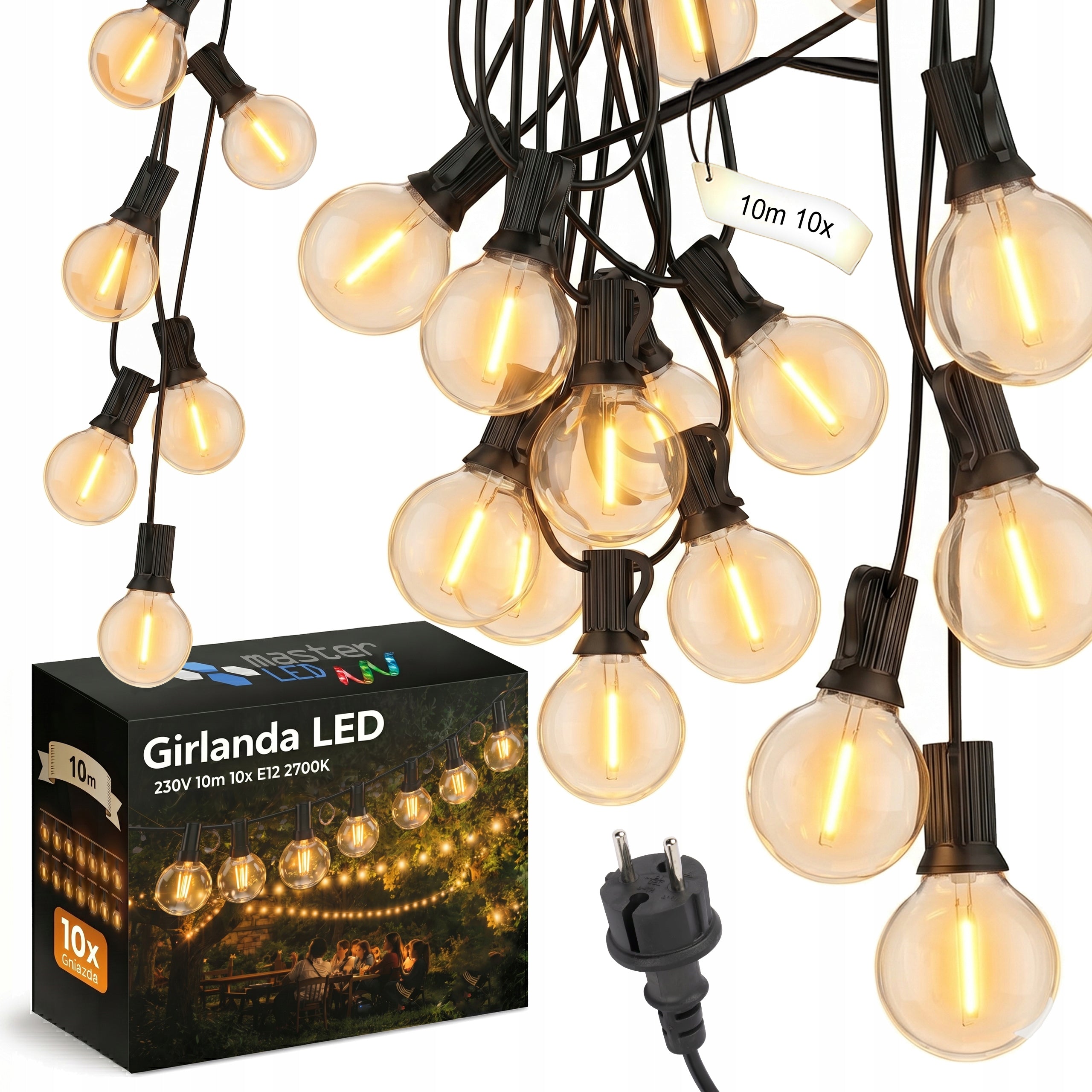 Garden garland 230V 10m x 10 LED bulbs E12 1W