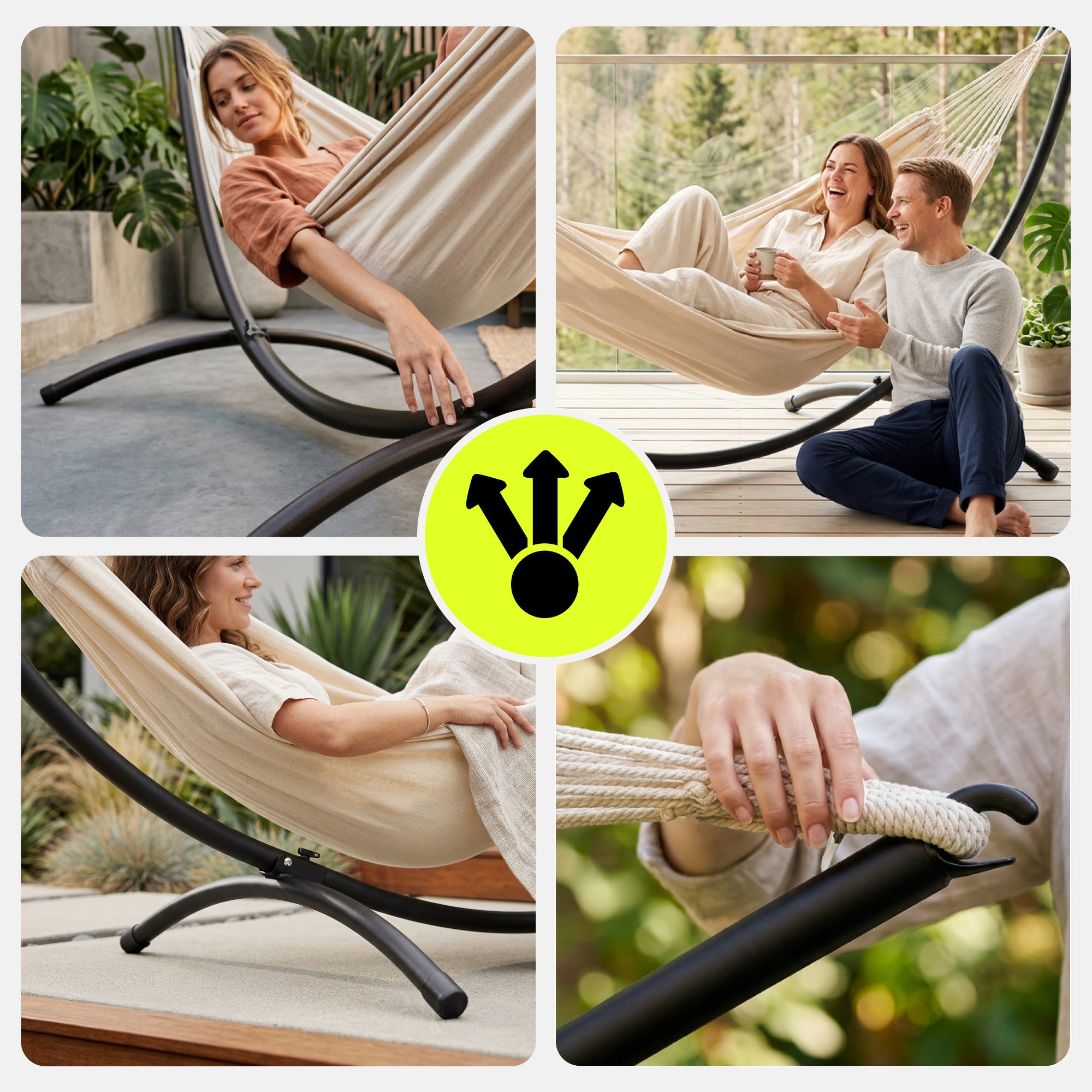 Garden hammock set + metal arch frame – ready relaxation zone Manufacturer code HYP71 HAMSETSOL