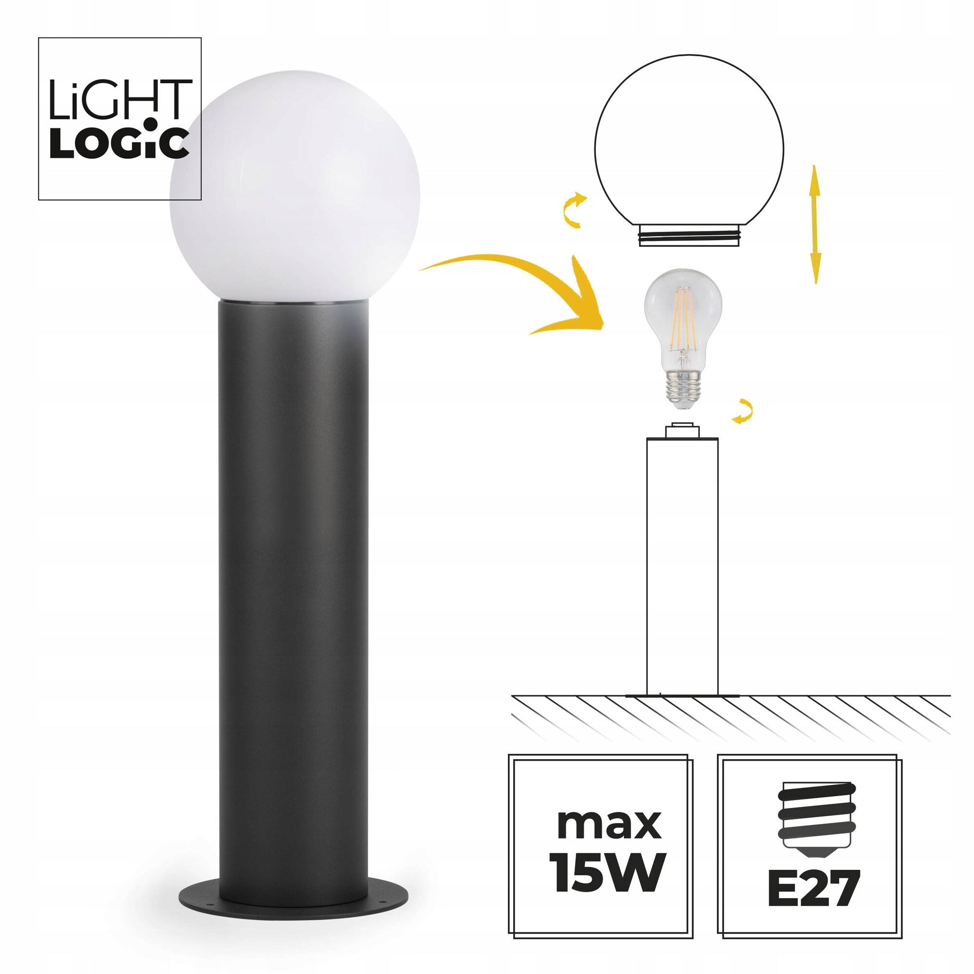 Garden lamp standing LL MERIN 50 GR outdoor IP65 E27 15W 50 cm post Brand LightLogic