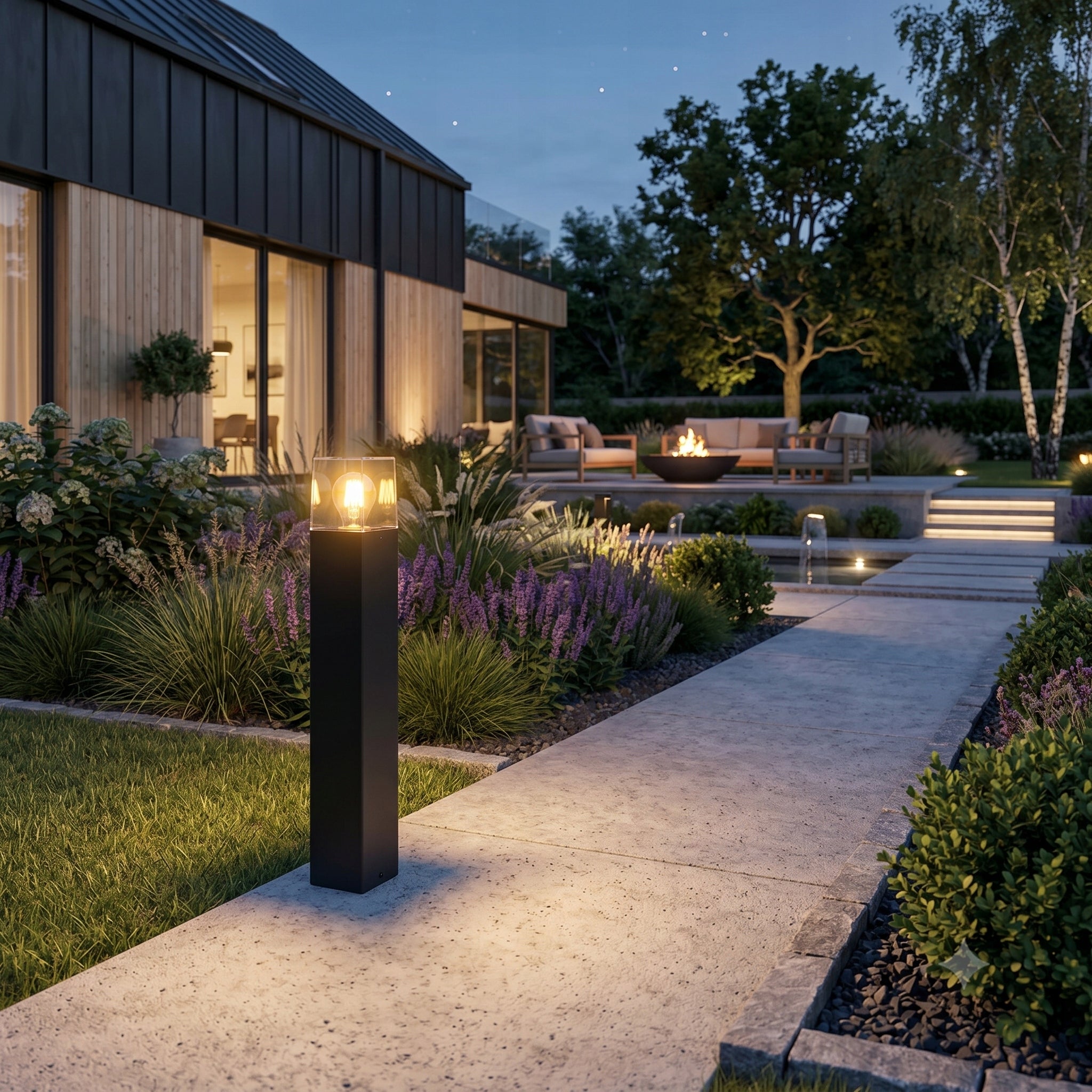 Garden lamp standing outdoor post E27 50cm SQUARE black Collection Denver