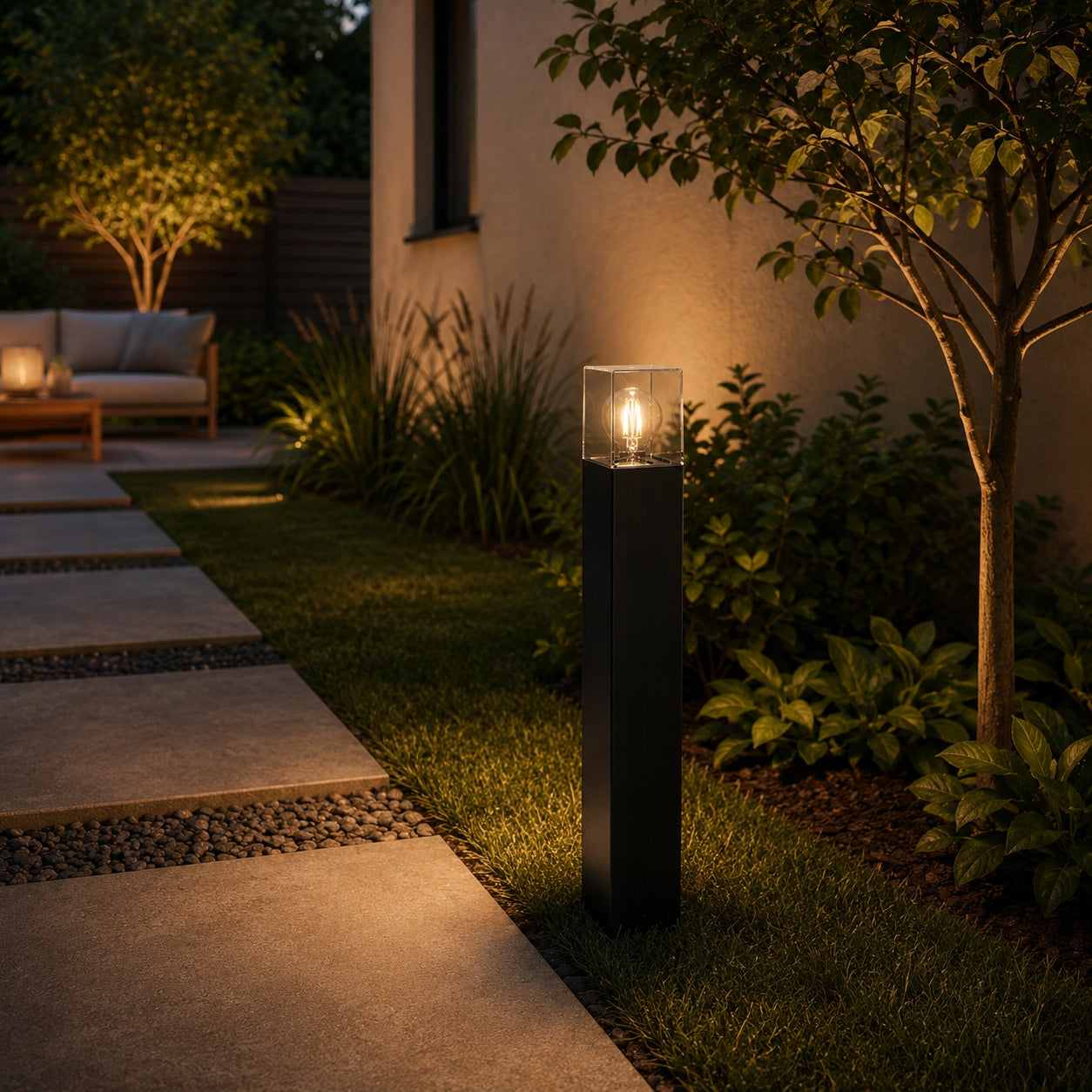 Garden lamp standing outdoor post E27 50cm SQUARE black Power supply mains
