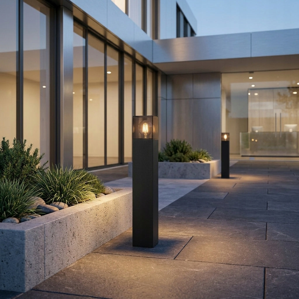 Garden lamp standing outdoor post E27 50cm SQUARE black Product height 50 cm