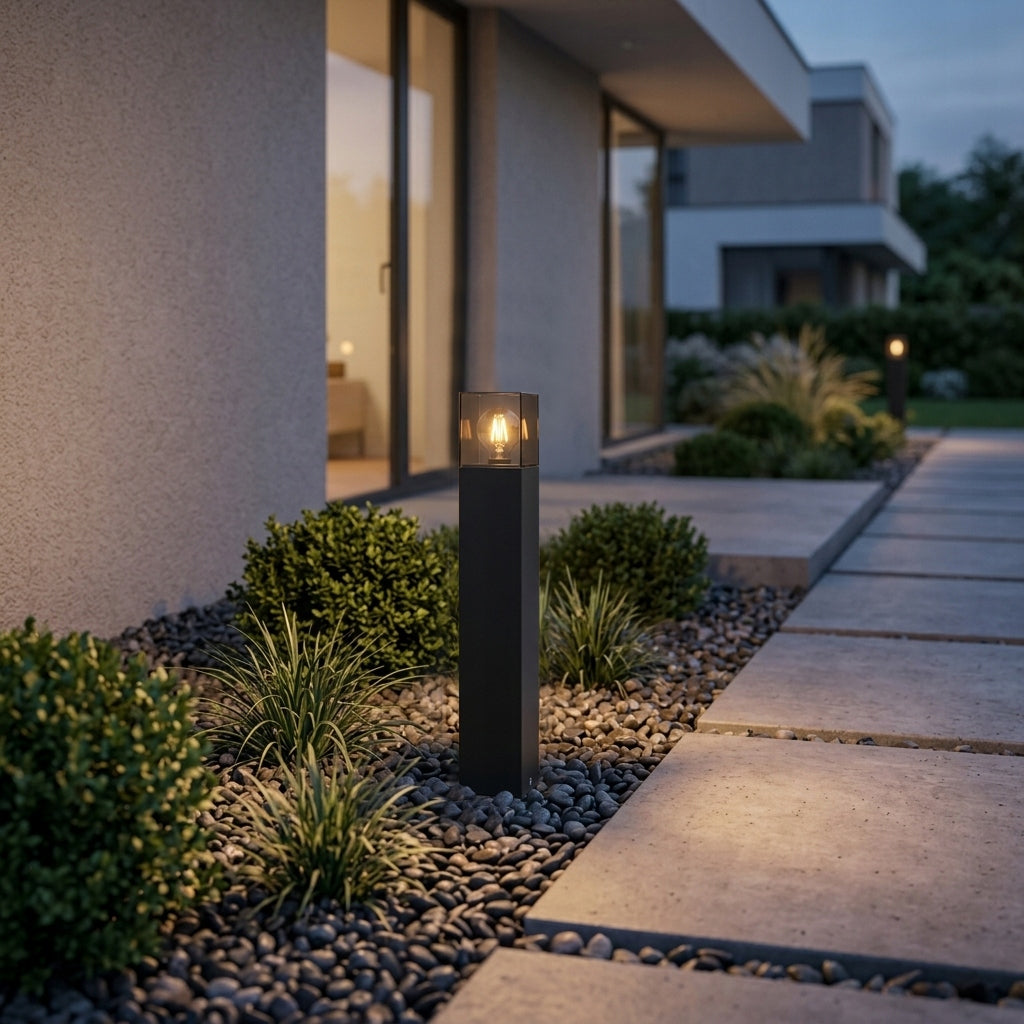 Garden lamp standing outdoor post E27 50cm SQUARE black Thread type E27