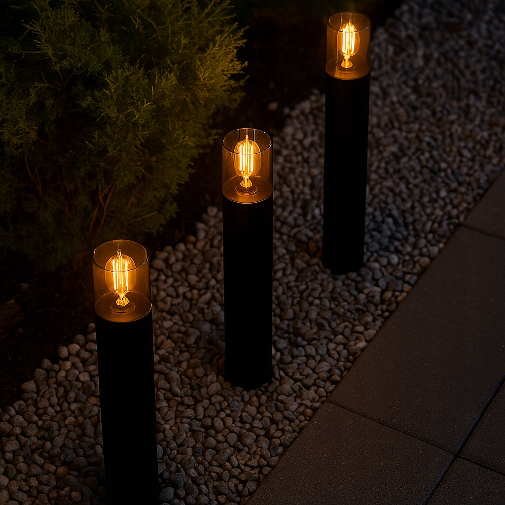 Garden lamp standing outdoor post E27 80cm round black Collection OGRODOWA