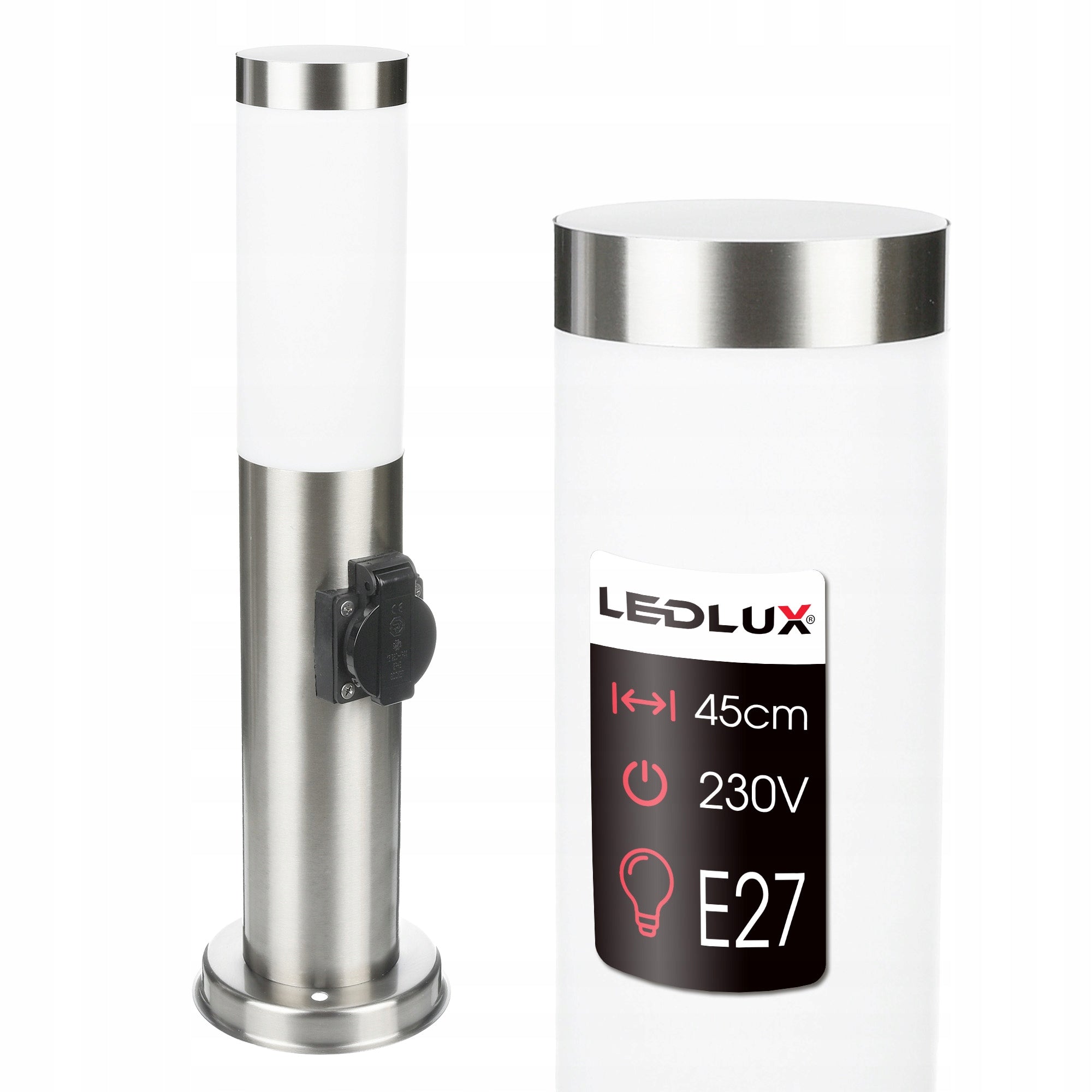 Garden lamp standing pole for LED E27 45cm DECORATIVE INOX Socket