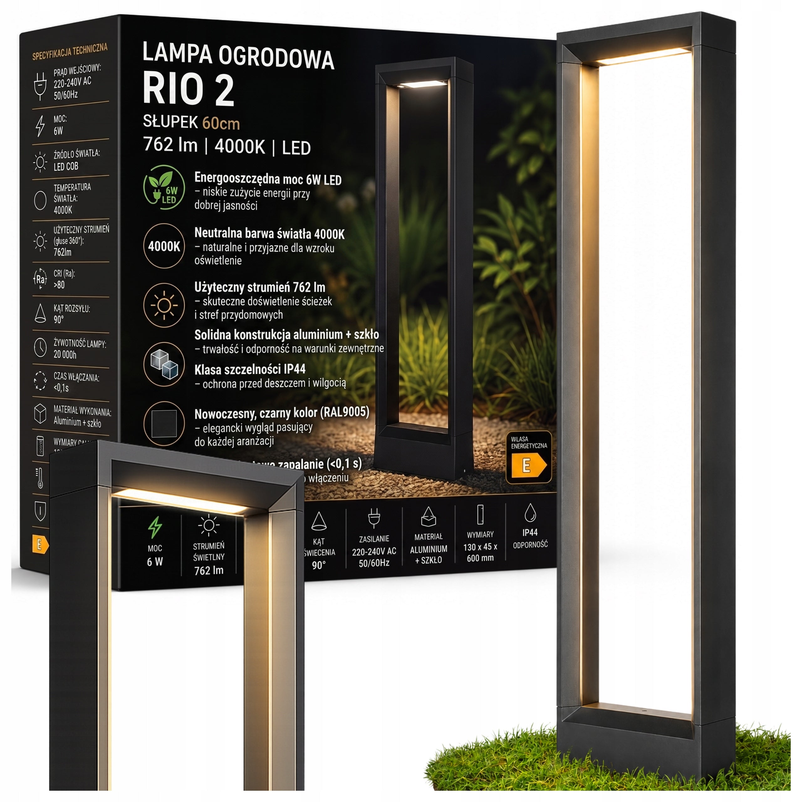Garden lamp standing post 60cm 762lm outdoor 4000K LED black