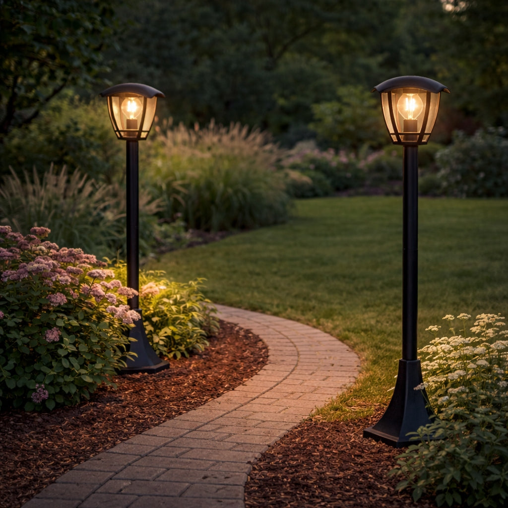 Garden lamp standing post E27 93cm outdoor LED black LANTERN Power supply mains
