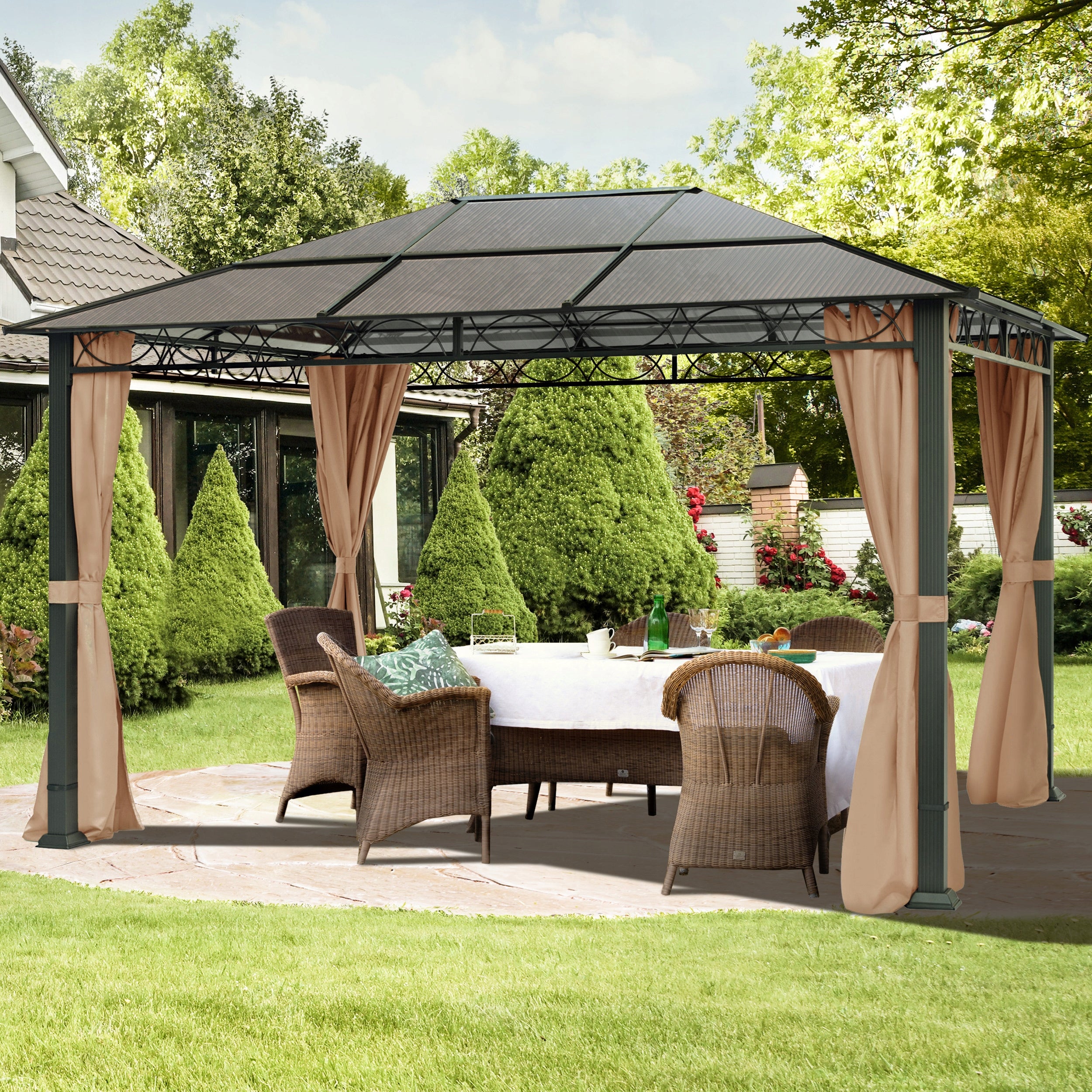 Garden pavilion 3x4 m Hardtop grey-brown Length 3 m