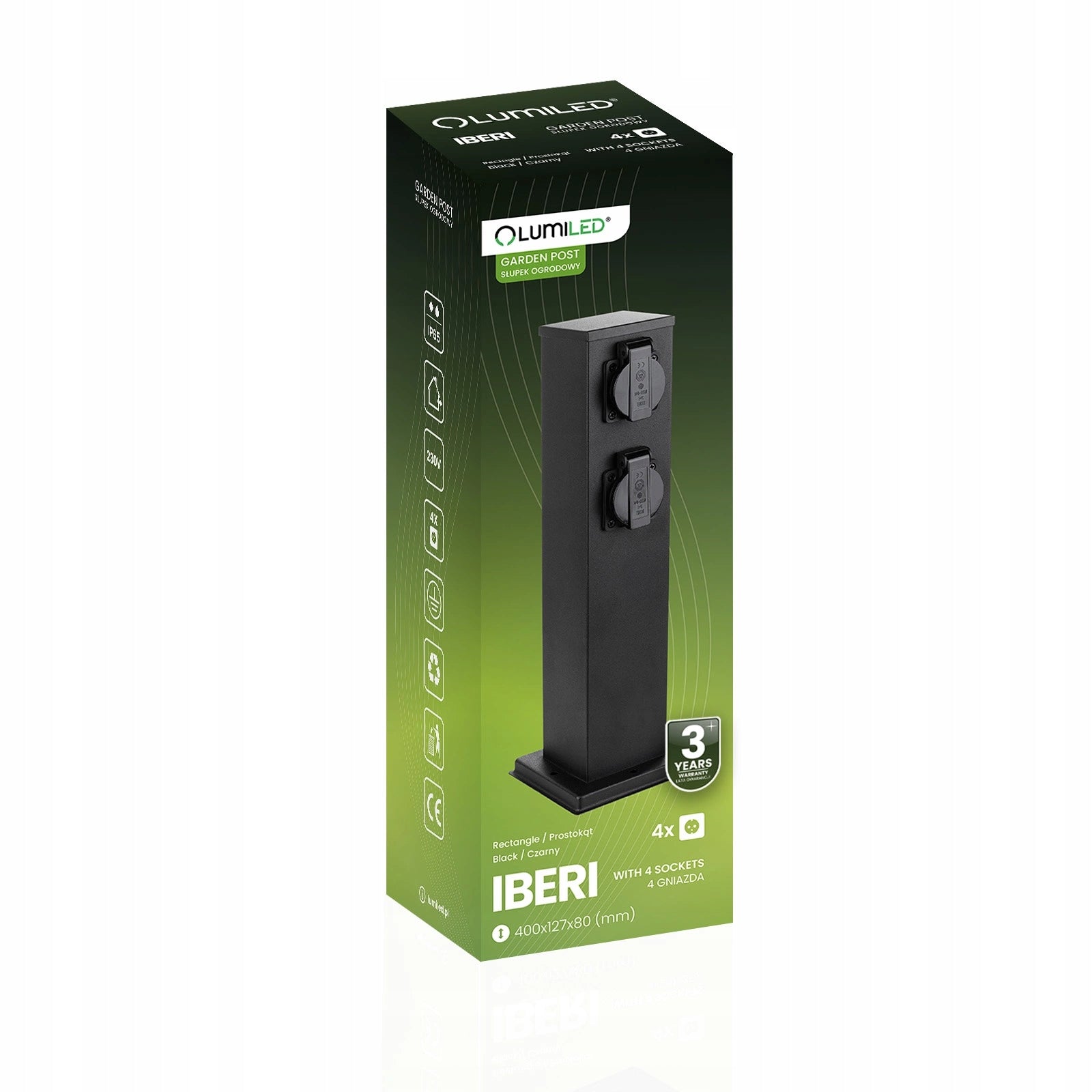 Garden post Lumiled IBERI 40cm 4x Network socket 230V IP65/IP54 Black Brand Lumiled