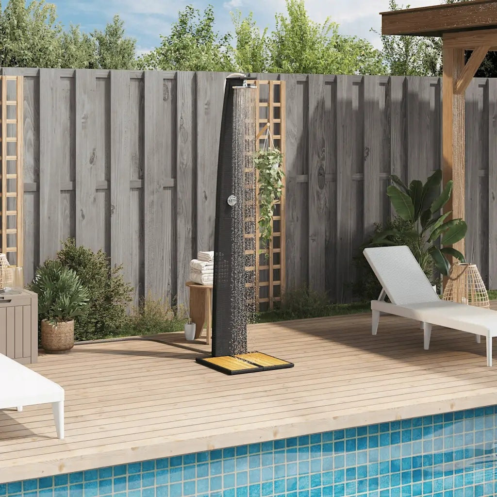 Garden shower, black, 55x60x224 cm, polyrattan and acacia Manufacturer code 368209
