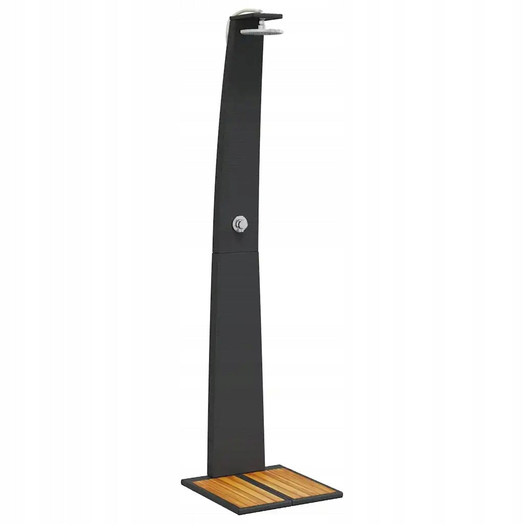 Garden shower, black, 55x60x224 cm, polyrattan and acacia