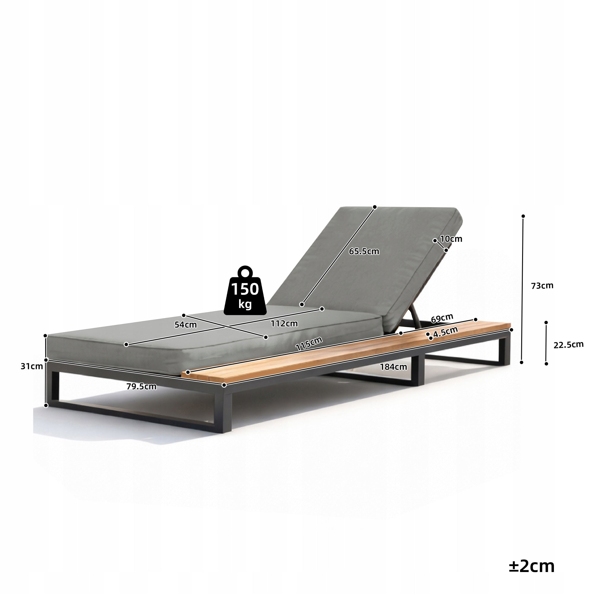 Garden sun lounger, multifunctional, waterproof sofa with stand. Color gray