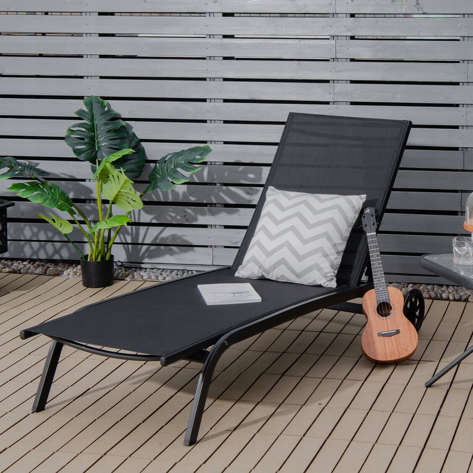 Garden sun lounger on wheels black adjustable premium couch Kind sunbed