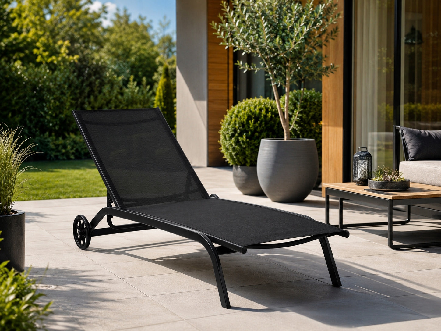 Garden sun lounger on wheels black adjustable premium couch Manufacturer code NP10206BK
