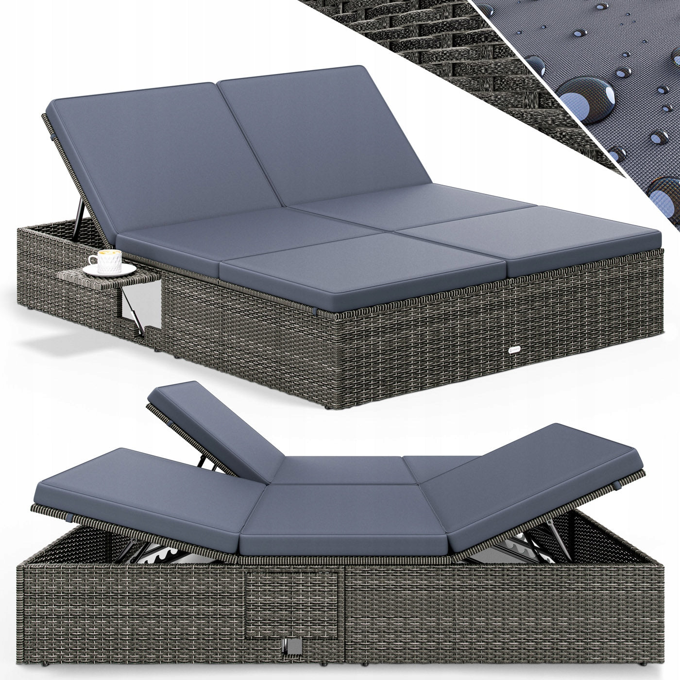 Garden sunbed couch bed garden furniture rattan 200x160x33cm pillows