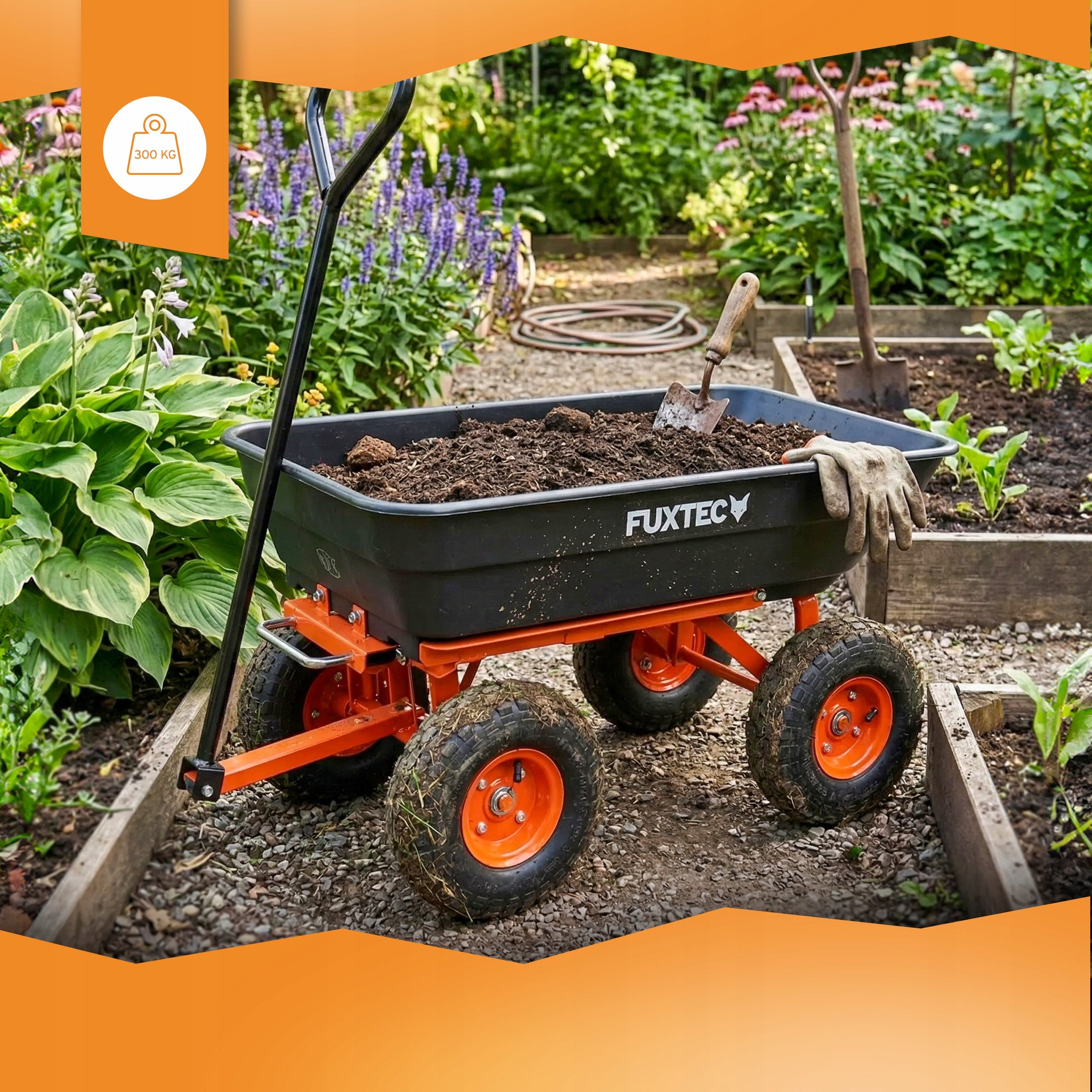 Garden transport trolley TRAILER WHEELBARROW light 300kg FUXTEC 4 wheels Wheels number 4