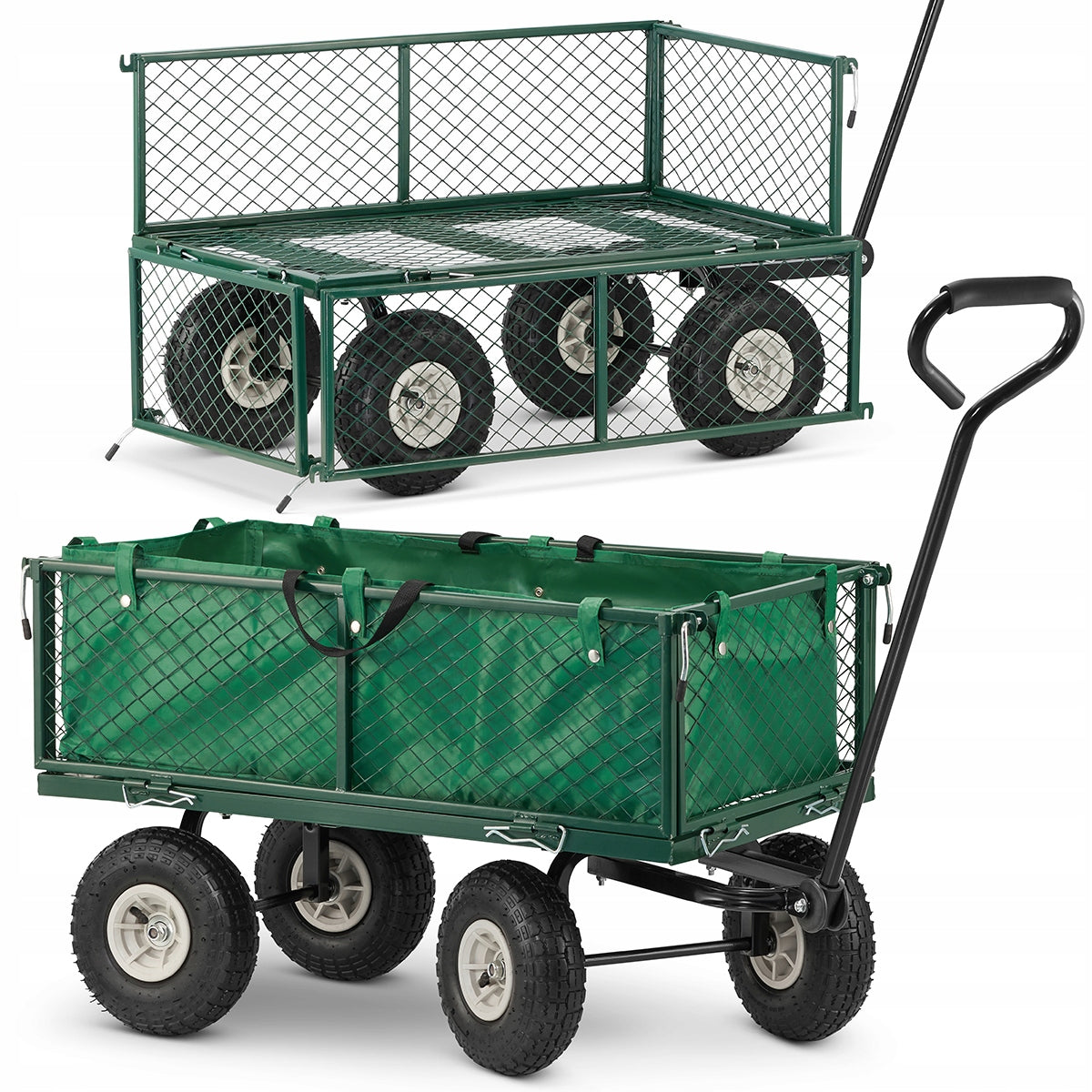 Garden trolley transport wheelbarrow with net HIGHER 450kg + tarpaulin
