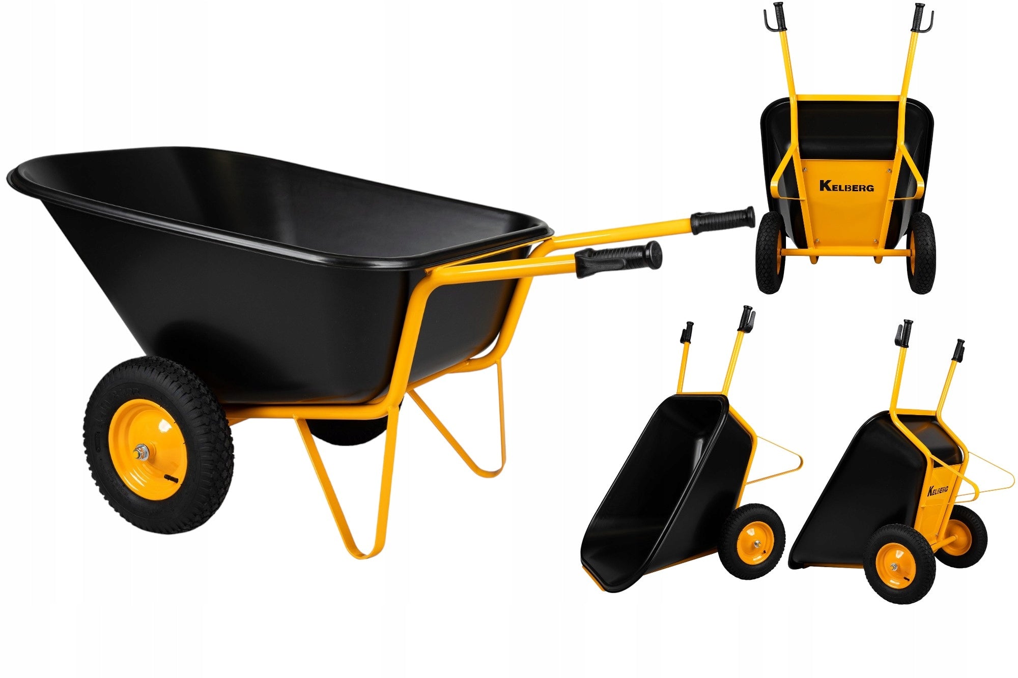 Garden wheelbarrow two-wheeled cradle feed trolley JAPANESE 350L KELBERG YELLOW Manufacturer code 03-03Wózek paszowy JAPONKA 350L KELBERG ŻÓŁTY