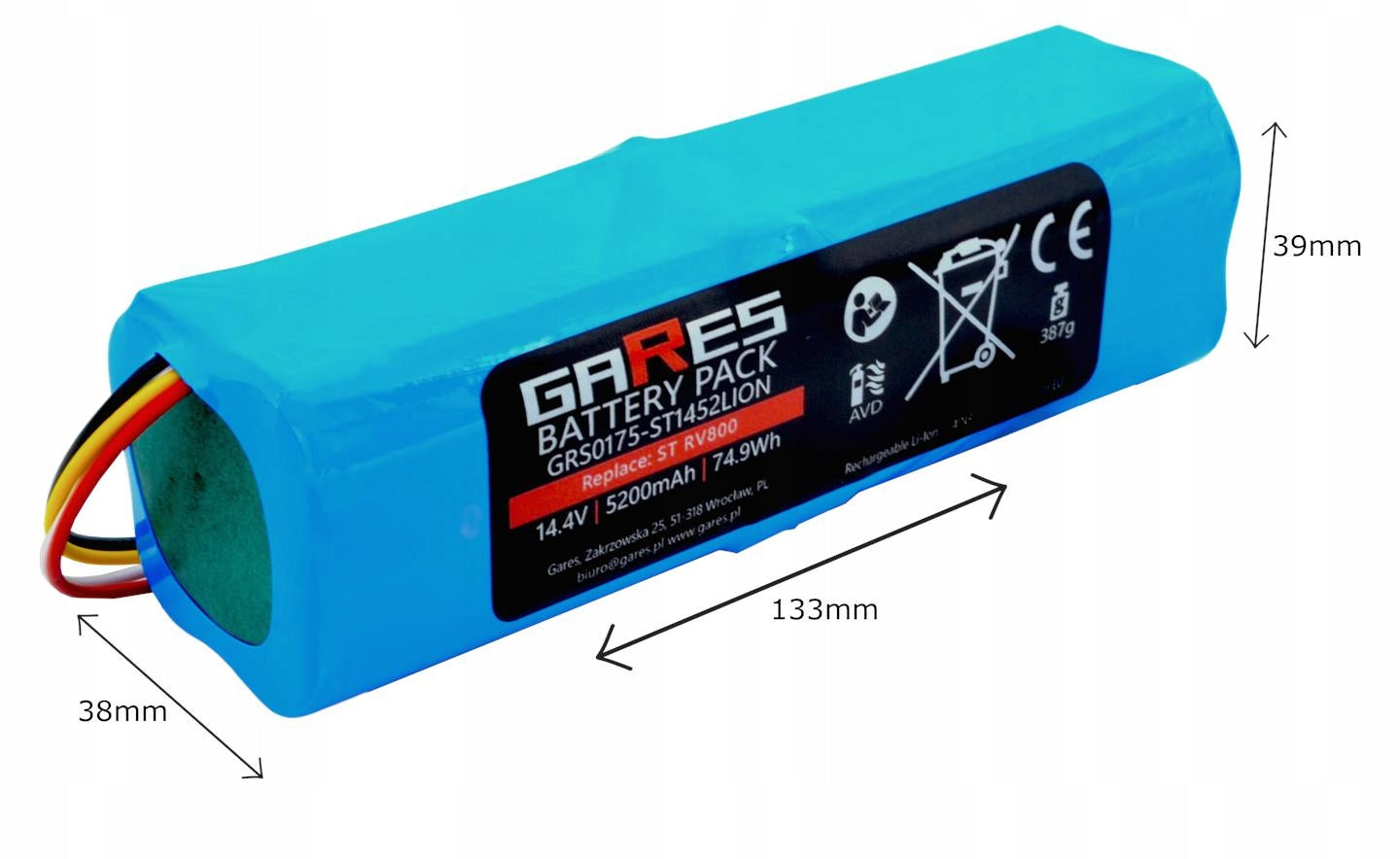 Gares battery for SETTI+ RV800 14.4V 5.2Ah Packaging status original