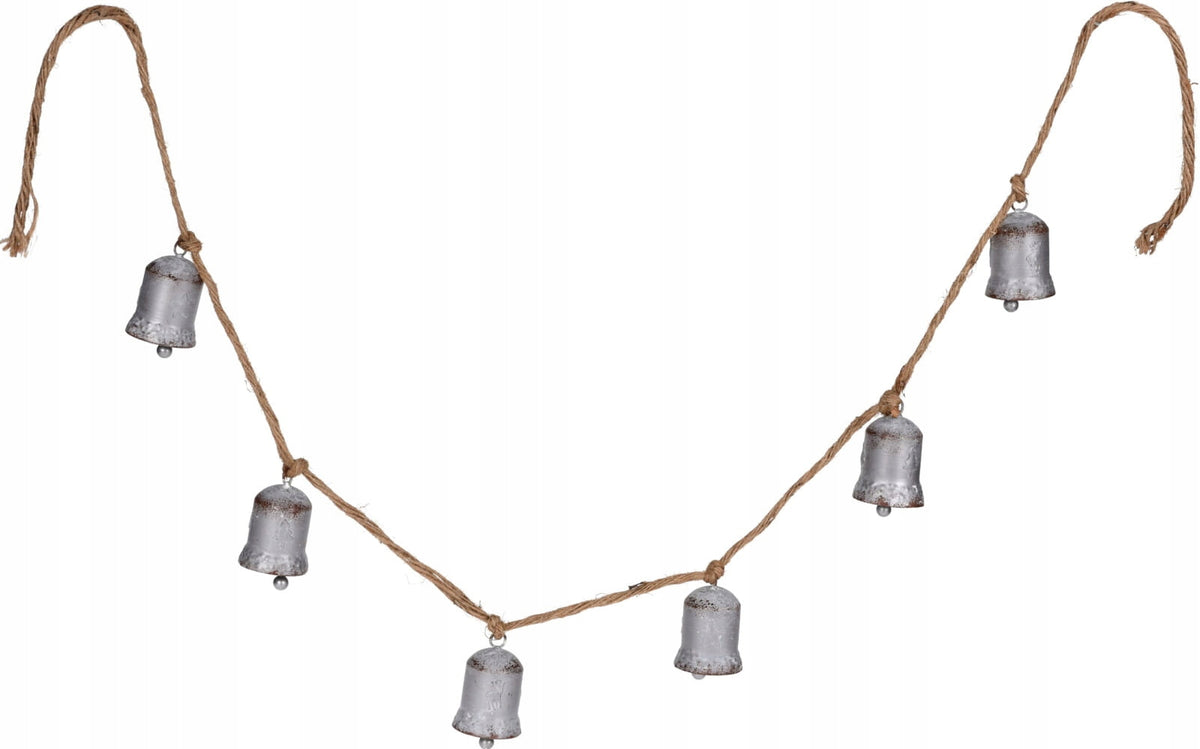 Garland with SIX metal BELLS on JUTE rope - 150 cm