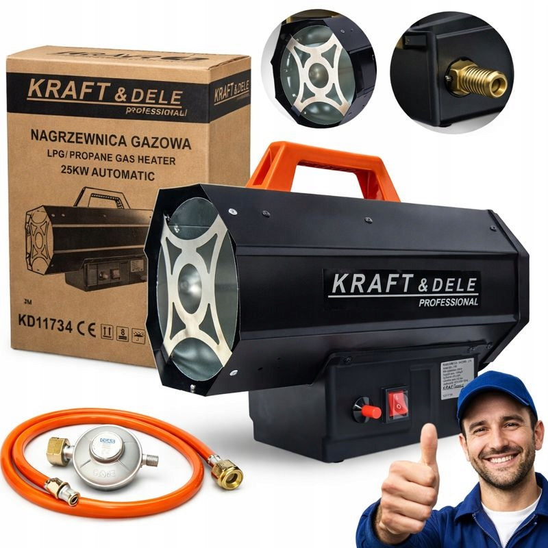 Gas heater 25 kW Kraft&Dele KD11734 + reducer and hose - radiator /