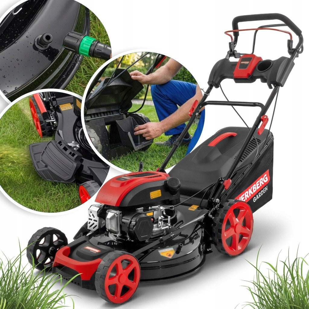 Gasoline Lawn Mower with Drive 196CC Engine 51cm POWERFUL 4-in-1 WERKBERG 60L